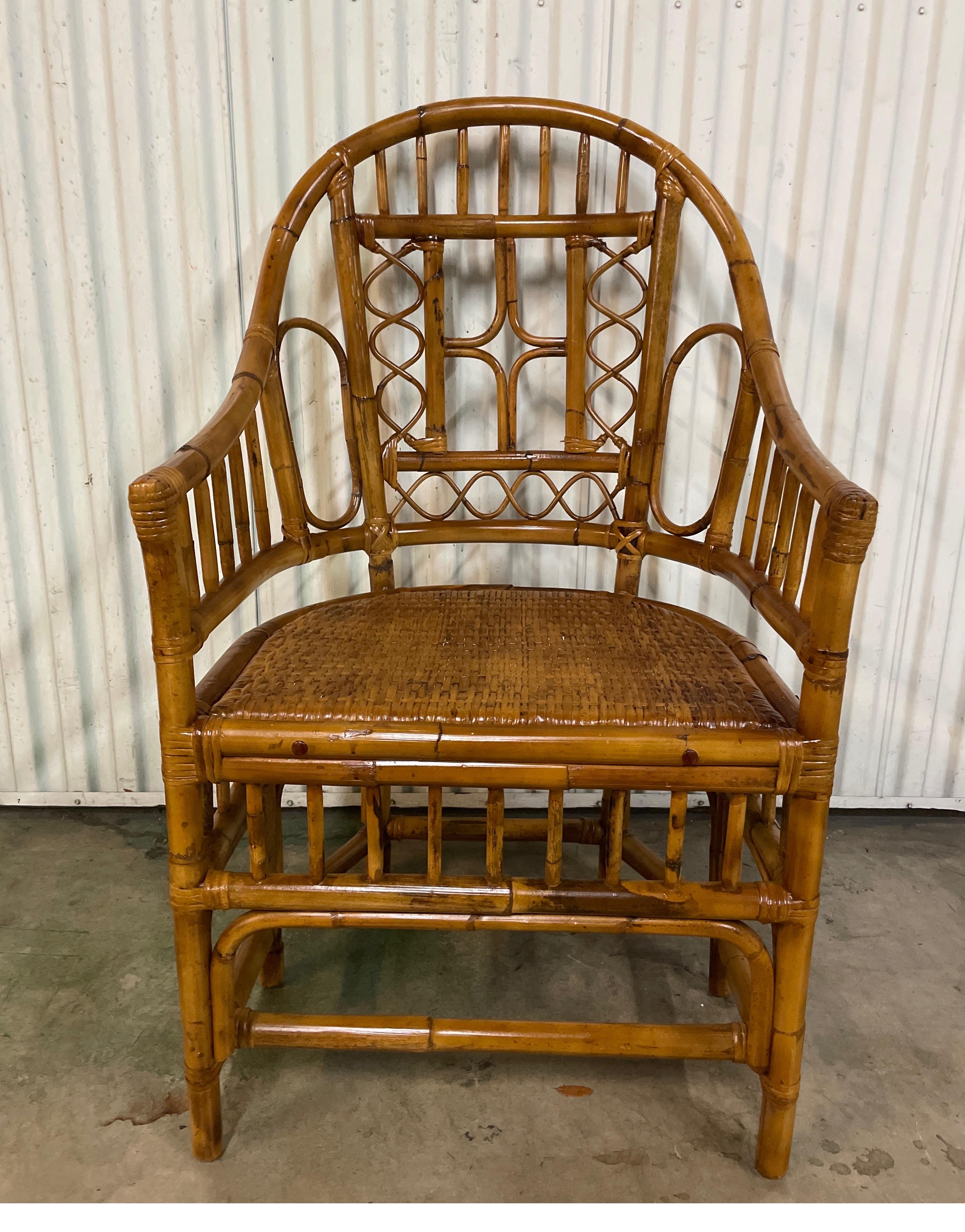 Large scale burnt bamboo & rattan Brighton Pavillion armchair.