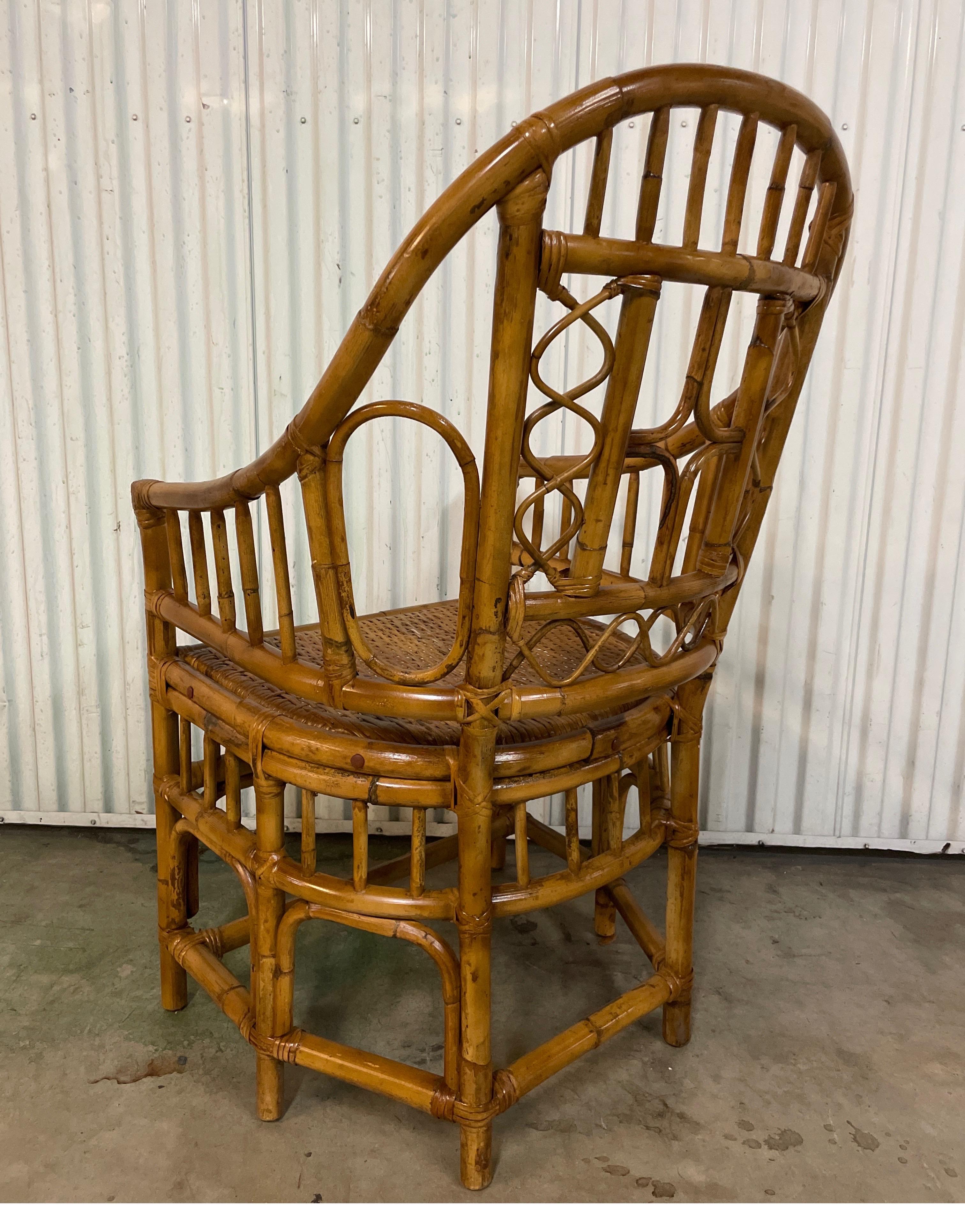 Vintage Large Brighton Pavillion Burnt Bamboo Chair In Good Condition In West Palm Beach, FL