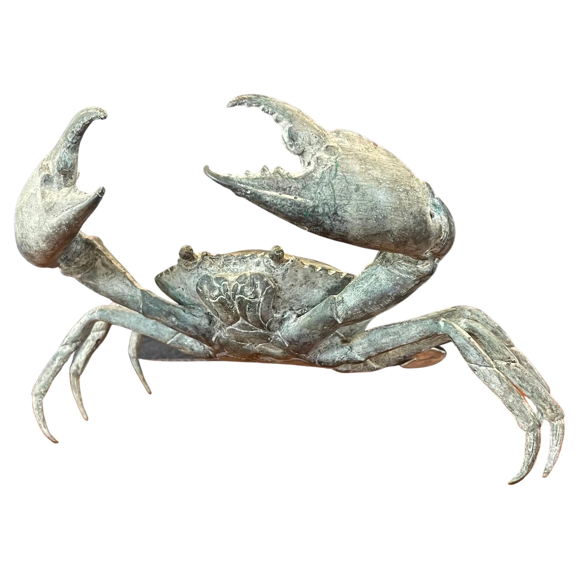 Grande sculpture de crabe articulée en bronze vintage