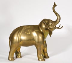 Vintage Large Bronze Elephant Sculpture with Lifted Trunk