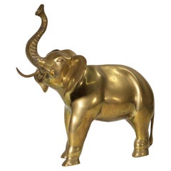 Vintage Large Bronze Elephant Sculpture with Lifted Trunk