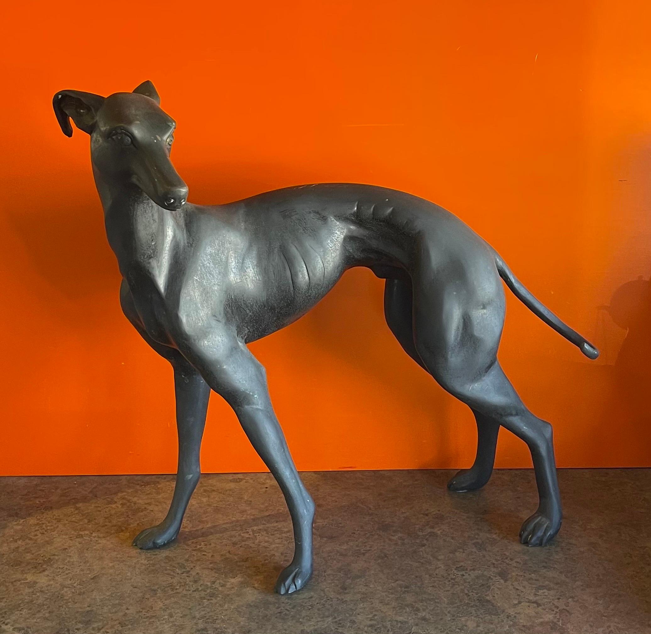 North American Vintage Large Bronze Greyhound Sculpture