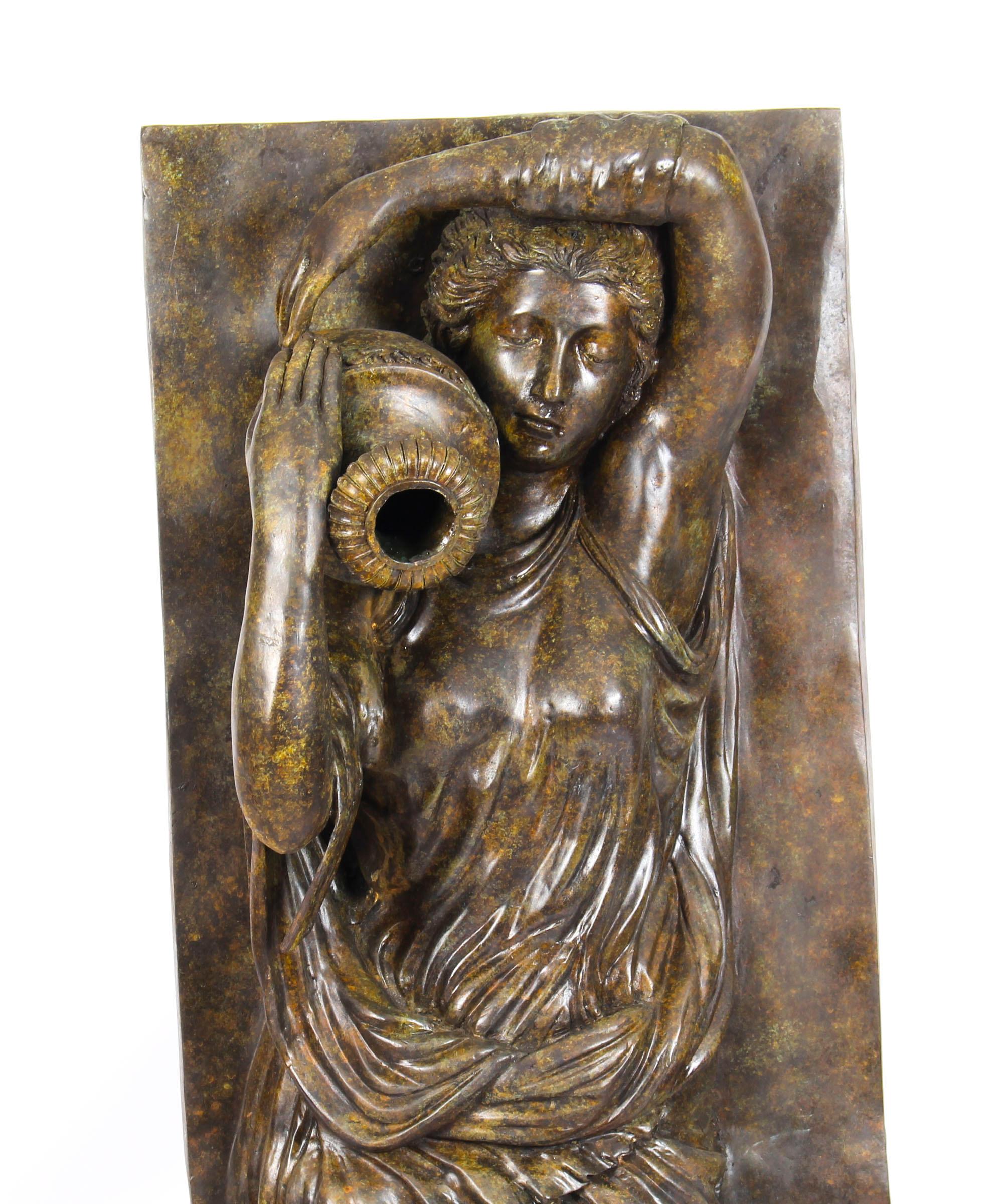 Late 20th Century Vintage Bronze Sculpture Fountain of Classical Lady with Amphora, 20th Century