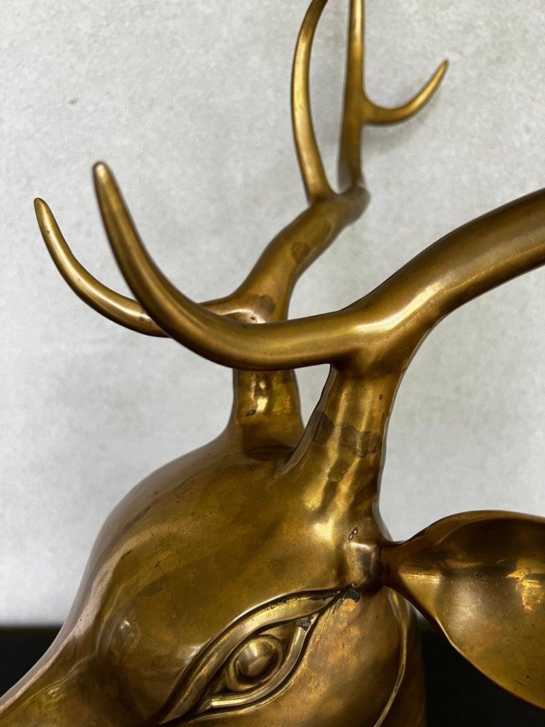 Vintage Large Bronze Stag Head on Marble Base In Good Condition For Sale In Fort Washington, MD