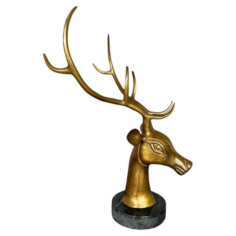 Vintage Large Bronze Stag Head on Marble Base For Sale