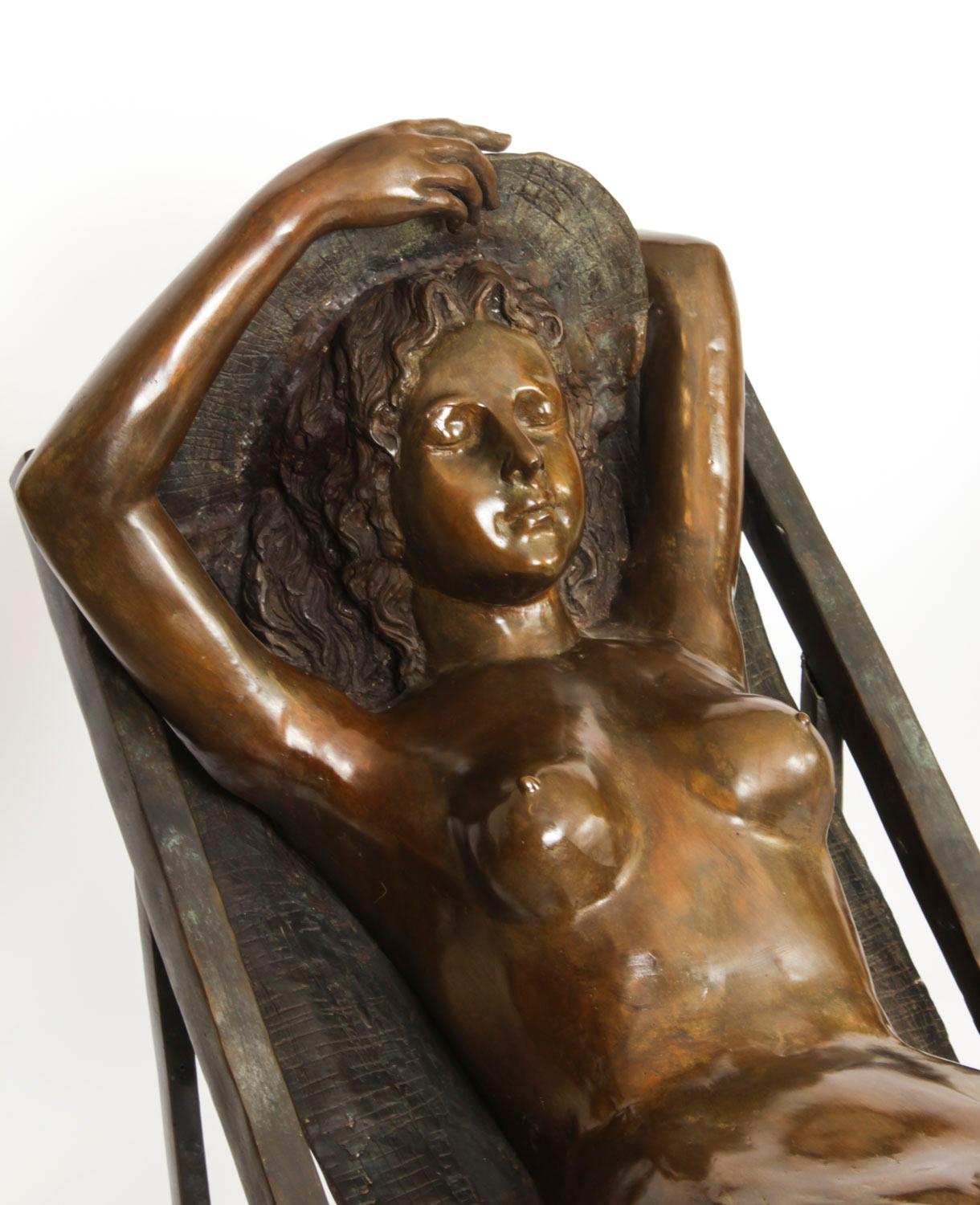 Vintage Large Bronze Sunbathing Ladies Sculptures 20th Century For Sale 3