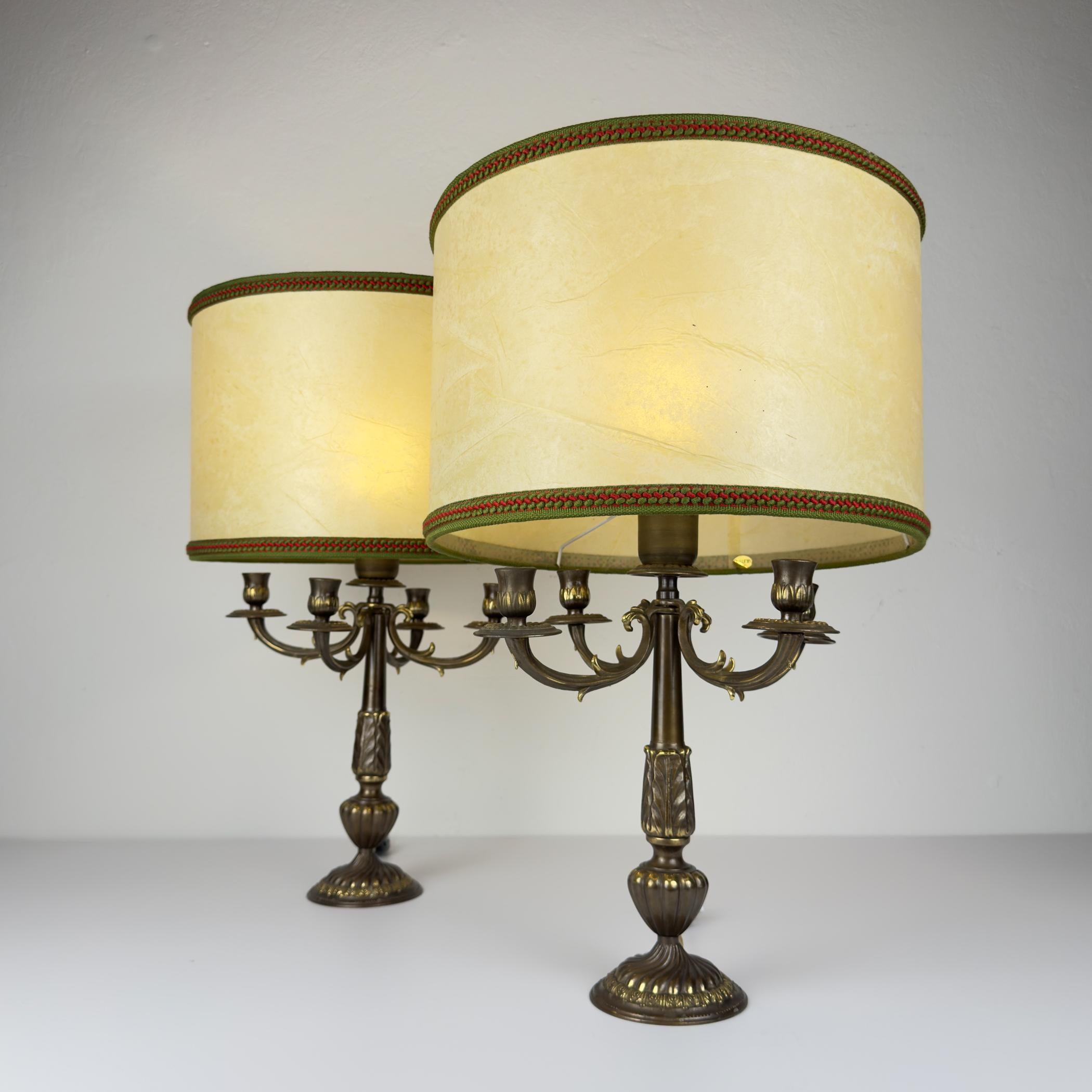 Vintage large bronze table lamps, Italy 1950s, Set of 2 For Sale 7