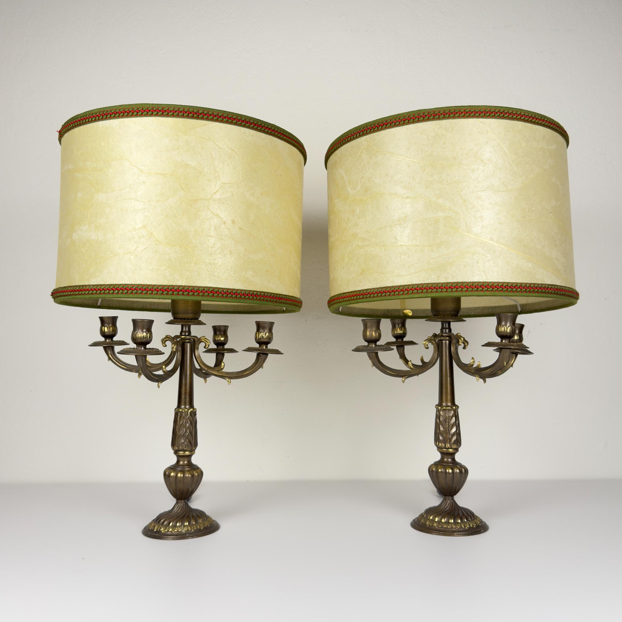 Vintage large bronze table lamps, Italy 1950s, Set of 2 For Sale 9