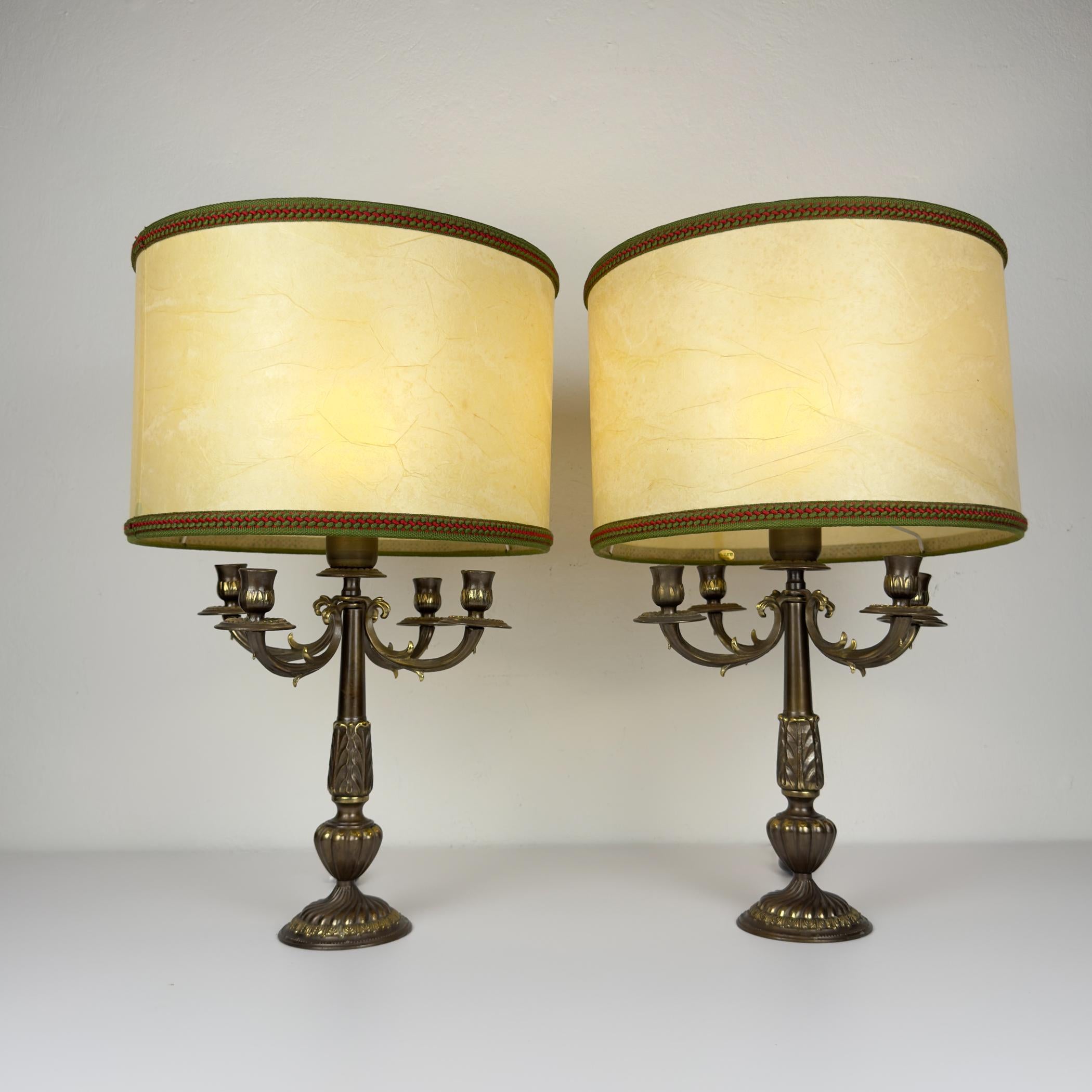 Vintage large bronze table lamps, Italy 1950s, Set of 2 For Sale 11