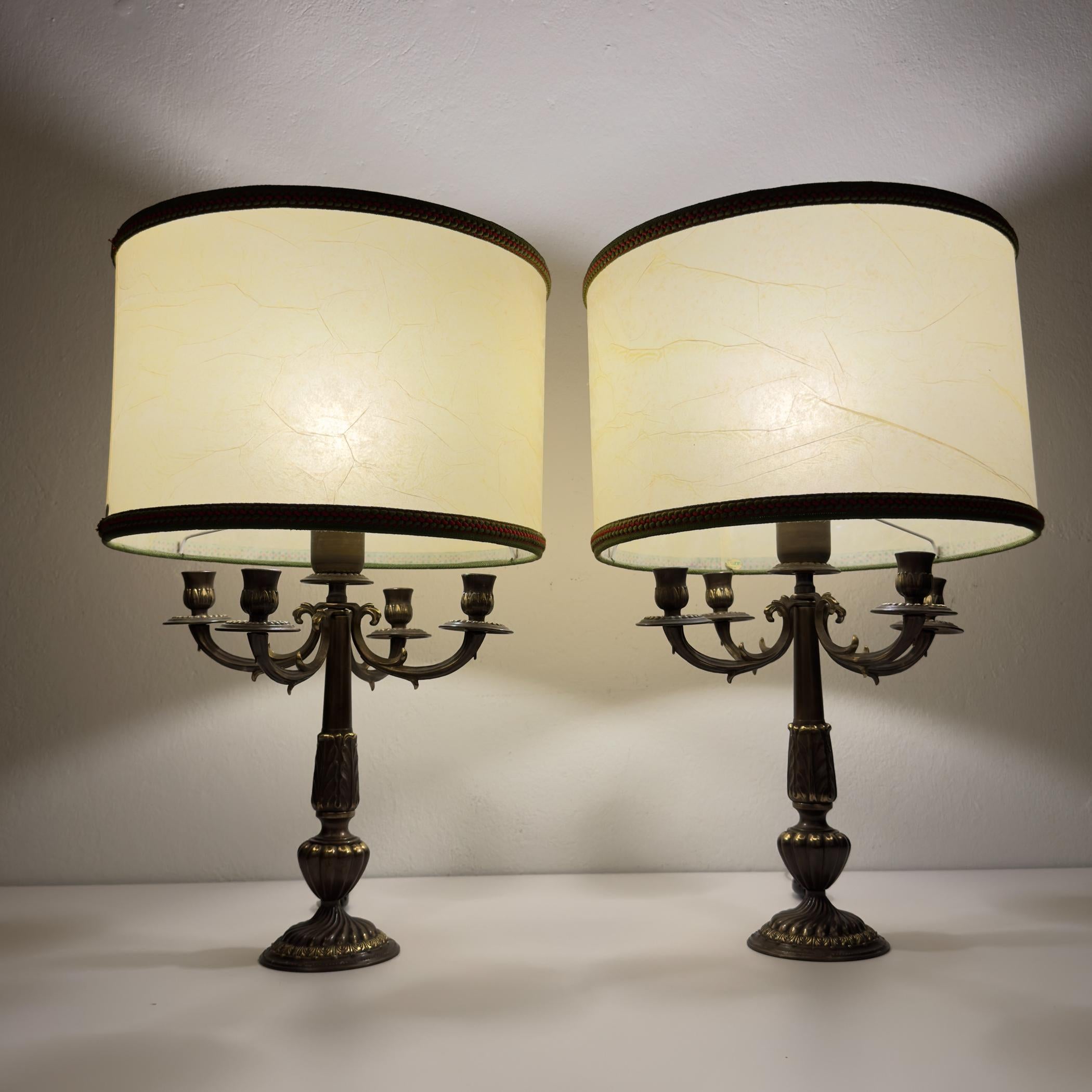 Art Deco Vintage large bronze table lamps, Italy 1950s, Set of 2 For Sale