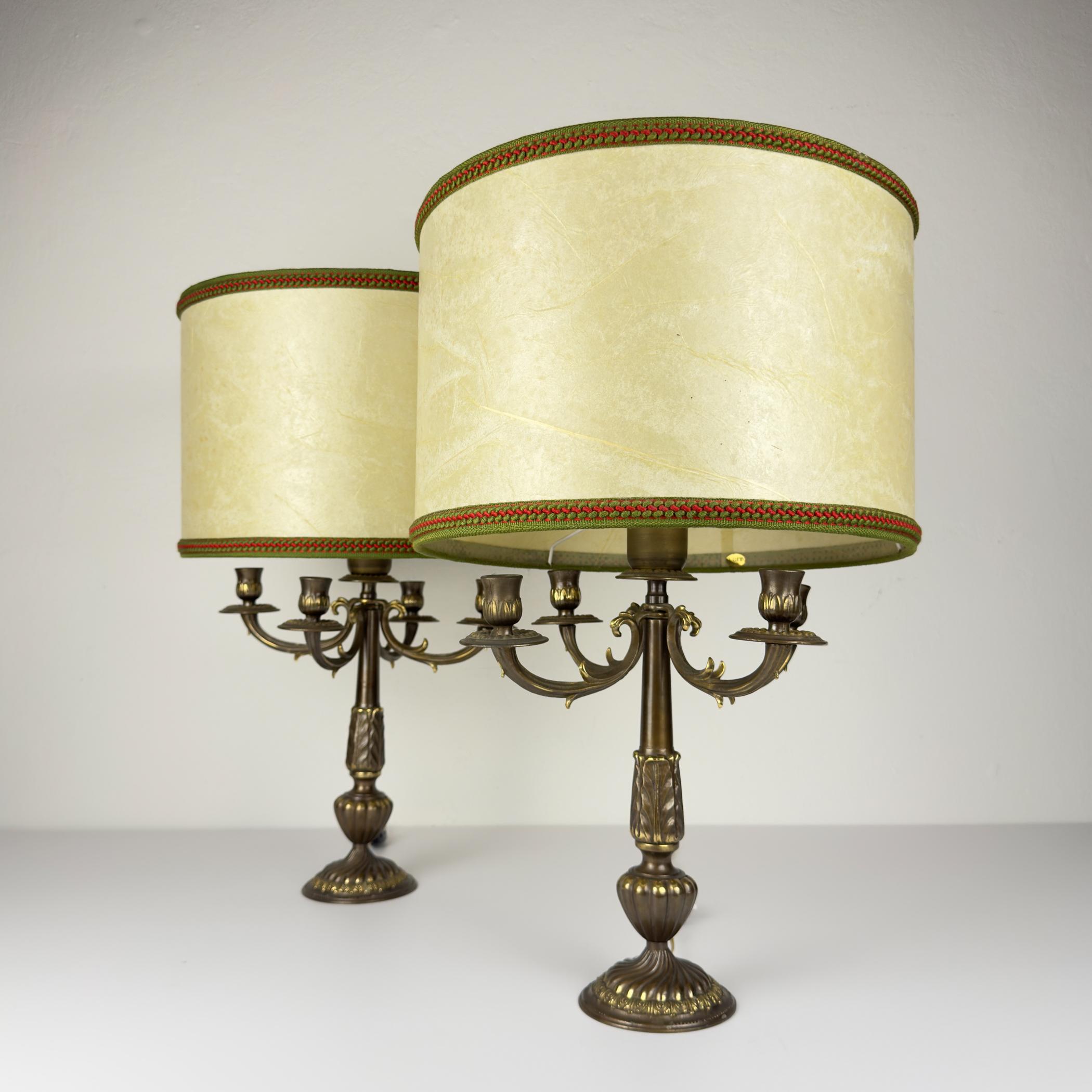 20th Century Vintage large bronze table lamps, Italy 1950s, Set of 2 For Sale
