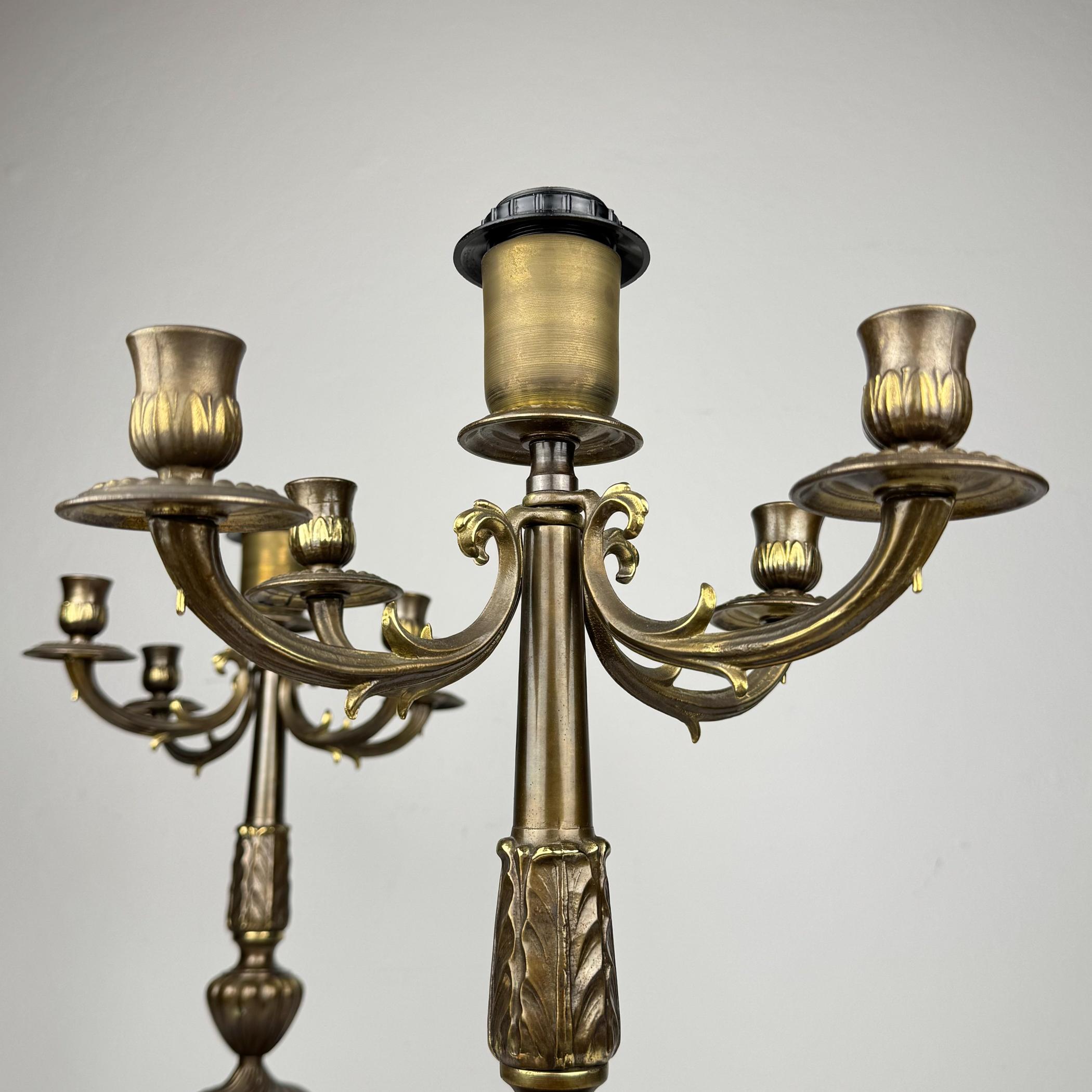 Vintage large bronze table lamps, Italy 1950s, Set of 2 For Sale 1