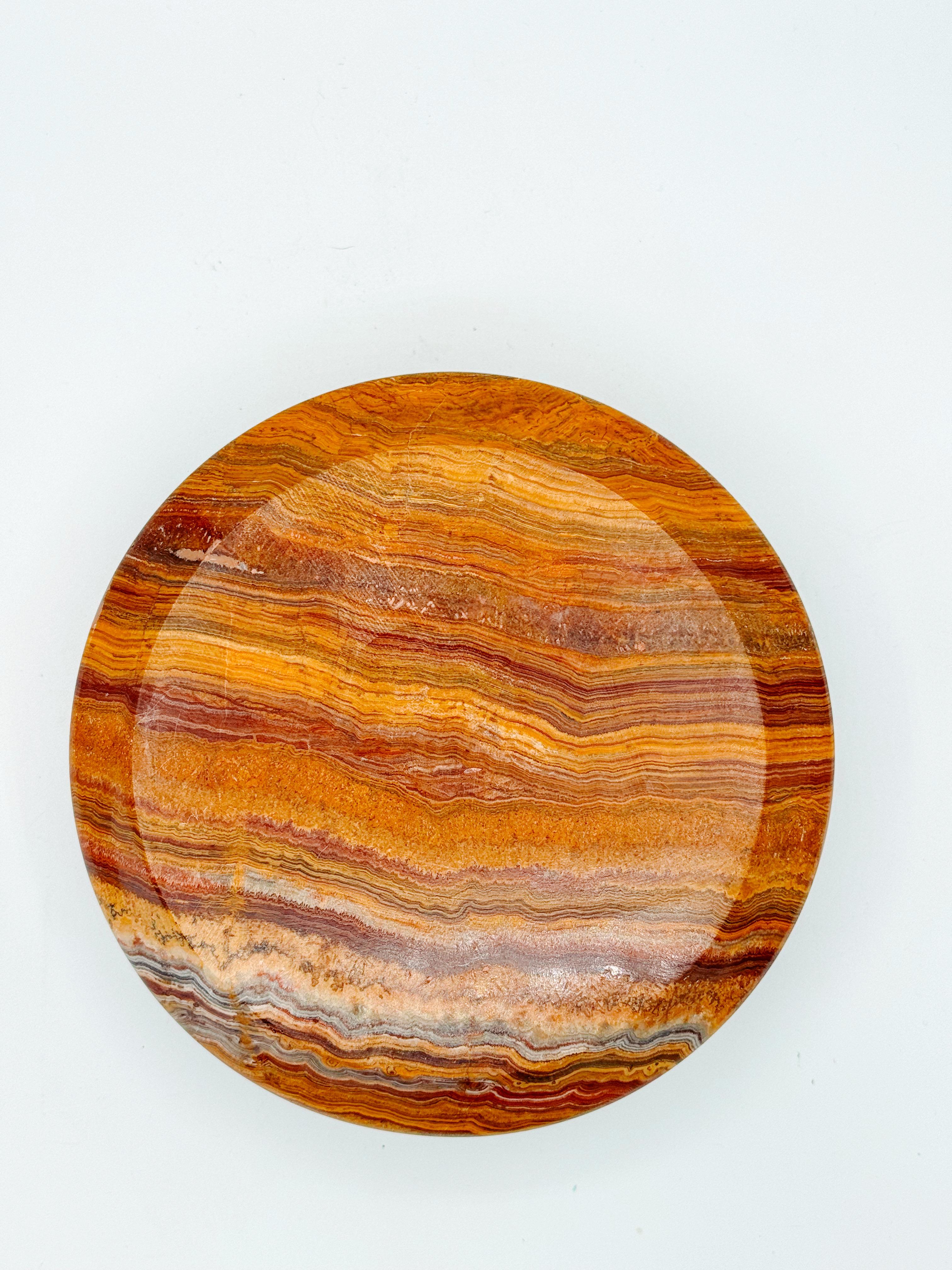 Cenicero Vintage Grande Marrón Mármol Onix Remolino Mid Century Crema Rojo pesado en venta 1