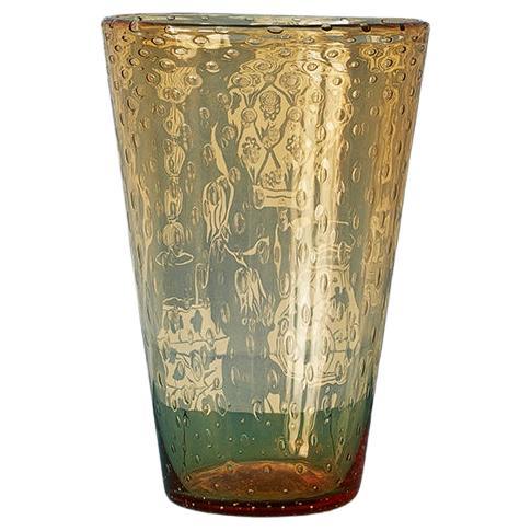 Vintage Large Bubble Glass Vase in Amber, England, 1945