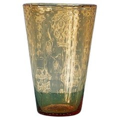 Grand vase vintage en verre bullé en ambre, Angleterre, 1945