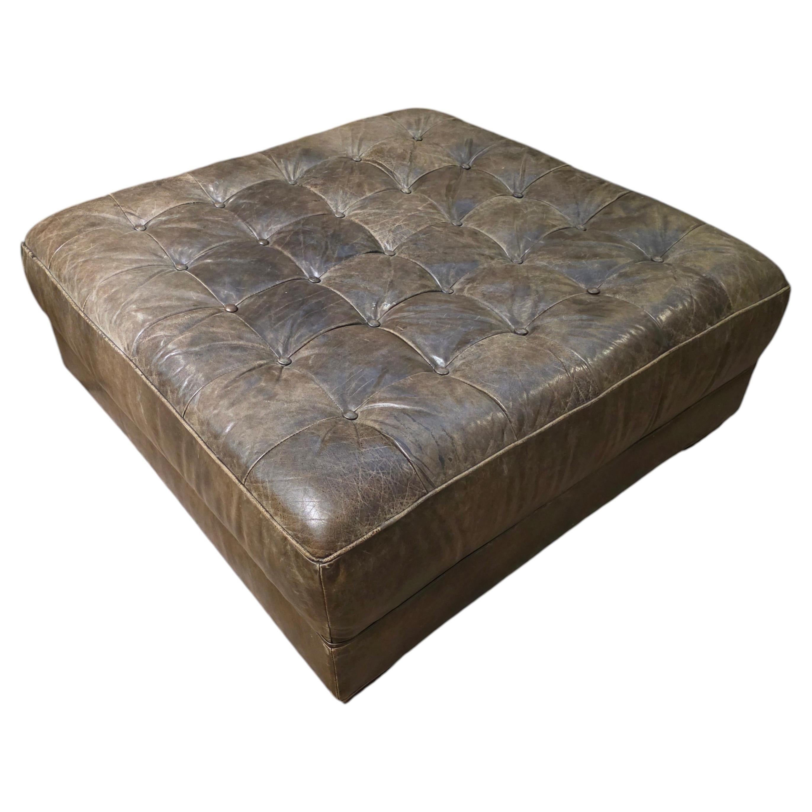 Vintage Large Buttoned Leather Ottoman