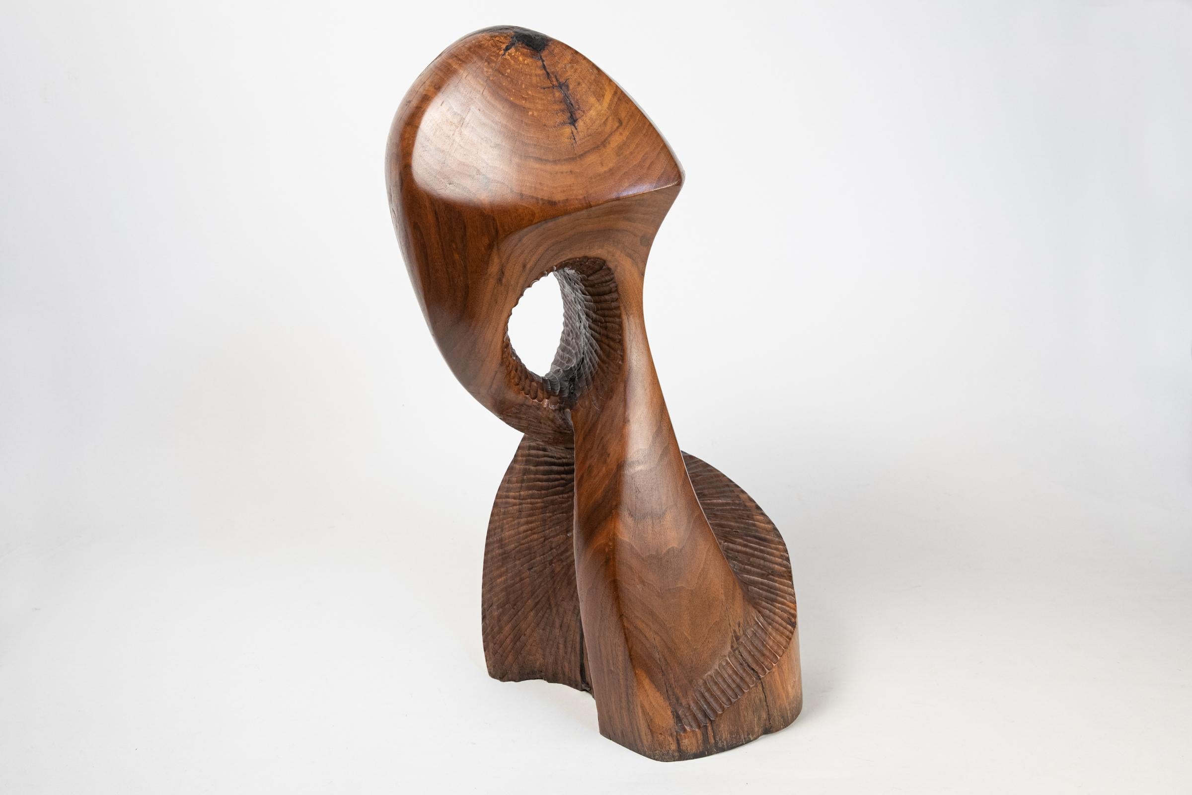 North American Vintage Large Carved Wood Abstract Sculpture Mid-Century Modern Brutalist