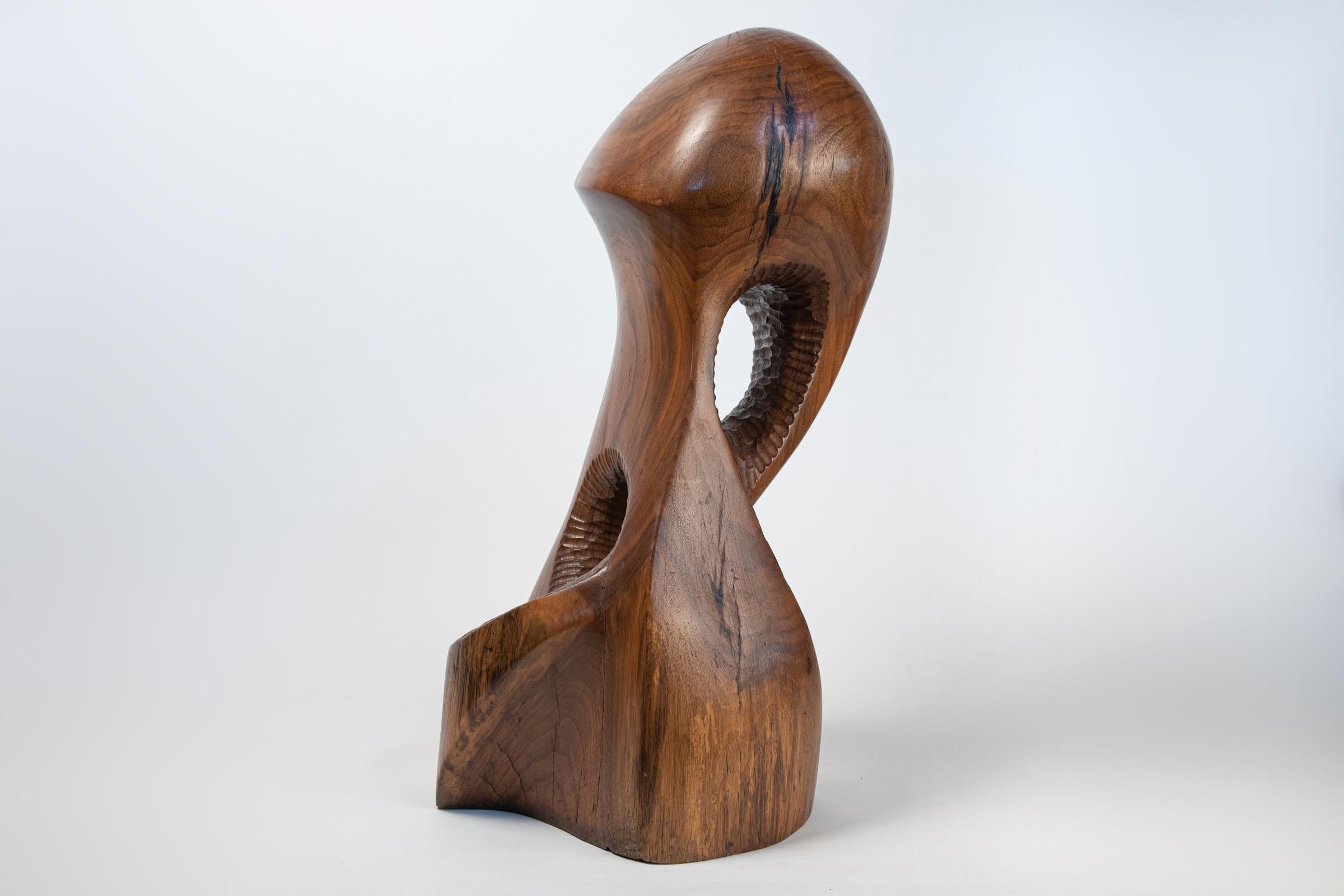 Vintage Large Carved Wood Abstract Sculpture Mid-Century Modern Brutalist 1