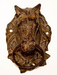 Vintage Large Cast Iron Horse Head Door Knocker Wall Mount with Ring