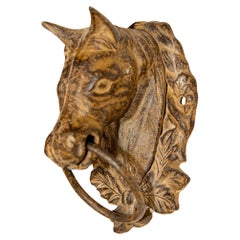 Used Large Cast Iron Horse Head Door Knocker Wall Mount with Ring
