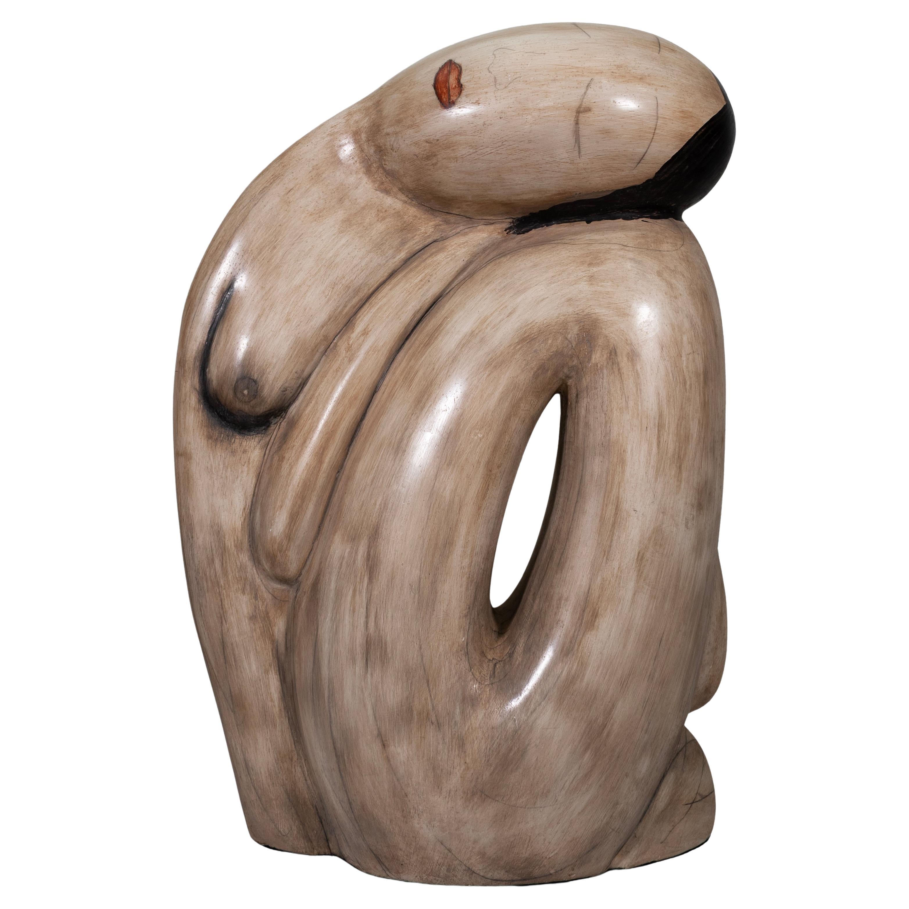 Escultura de suelo de cerámica vintage estilo Brancusi de gran tamaño con figura femenina desnuda