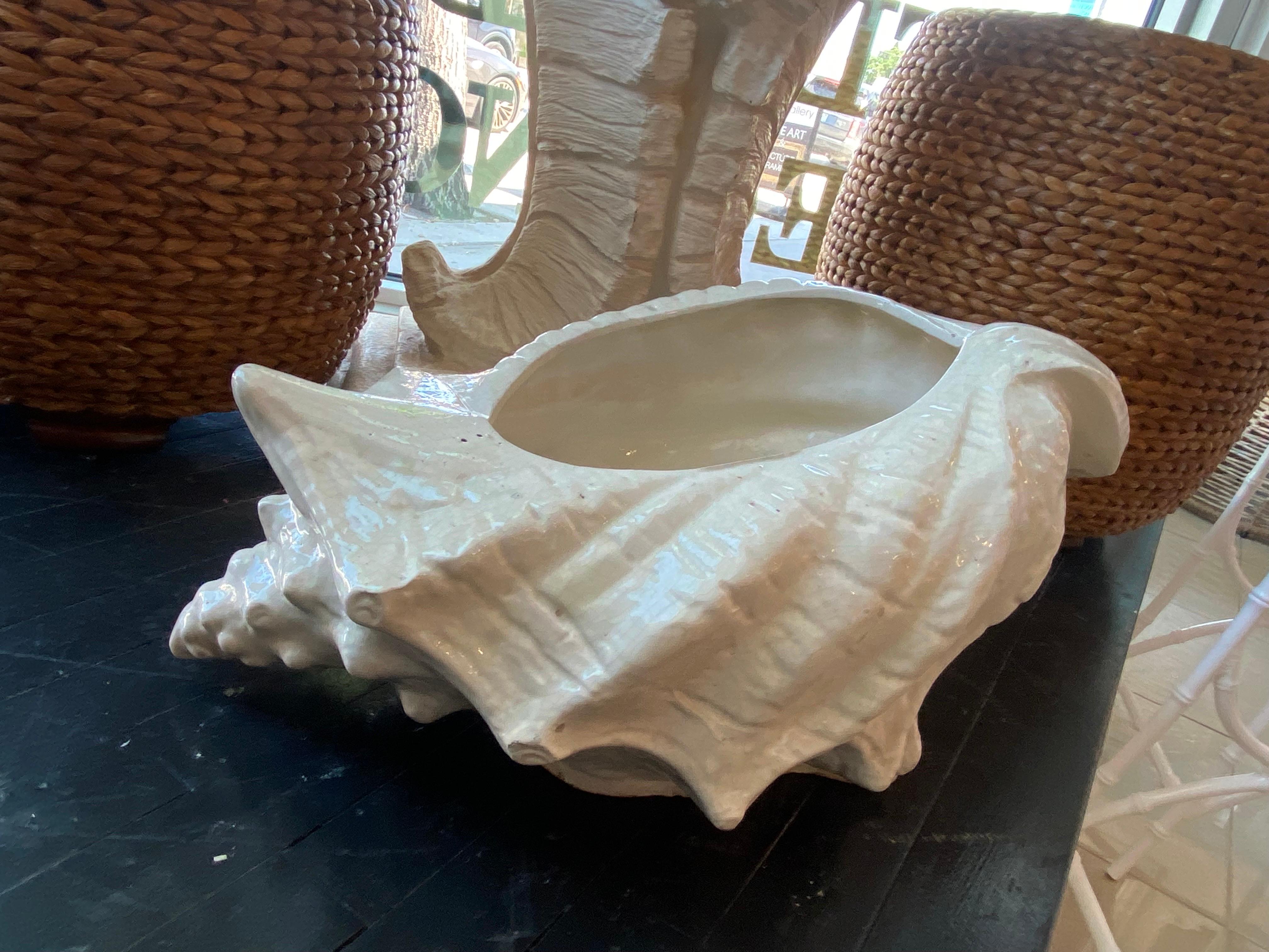 Late 20th Century Vintage Large Ceramic Crackle Seashell Shell Palm Beach Planter Pot