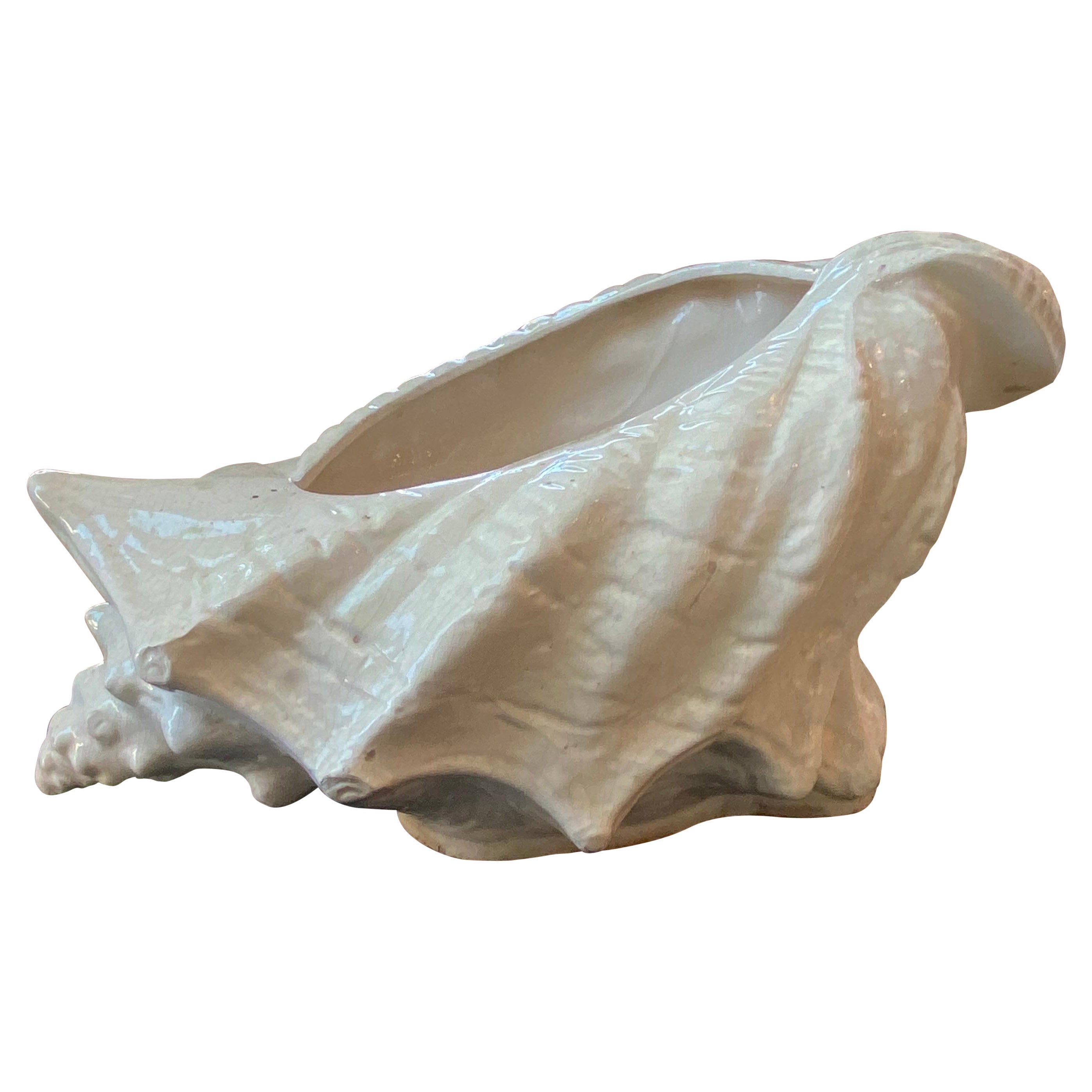 Vintage Large Ceramic Crackle Seashell Shell Palm Beach Planter Pot