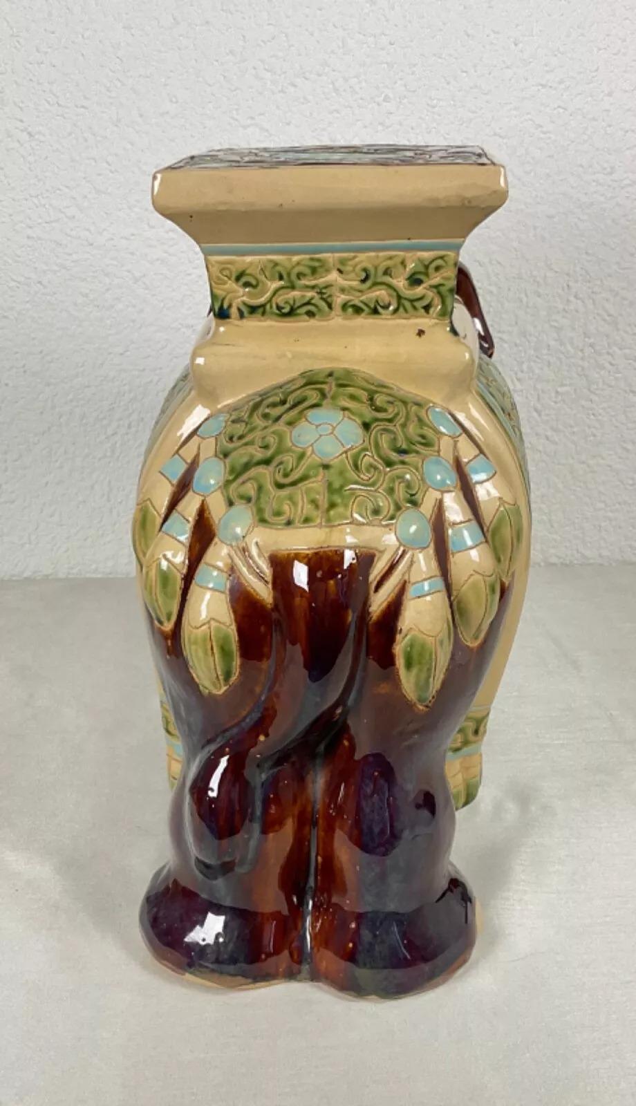 Grand porte-plante éléphant vintage en céramique - Finition émaillée et craquelée - 2Y480 en vente 2