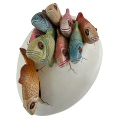 Vintage Large Ceramic Hatching Fish Egg Sculpture Figuring by Sergio Bustamente.