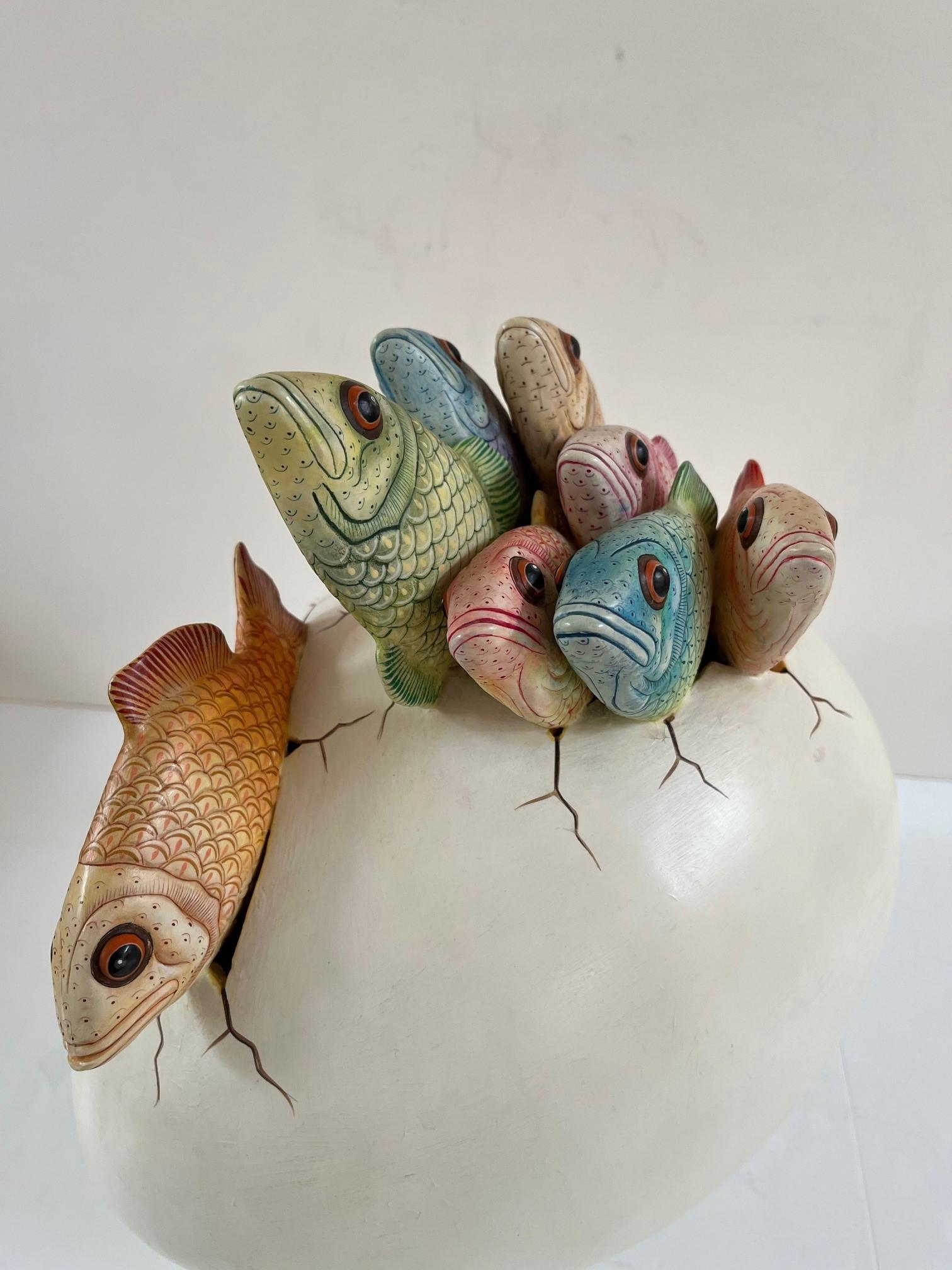 Mexican Vintage Large Ceramic Hatching Fish Egg Sculpture Figuring by Sergio Bustamente. For Sale