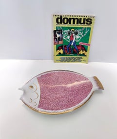 Vintage Large Ceramic Pink Fish Vide-Poche / Decorative Plate by Rometti, Italy