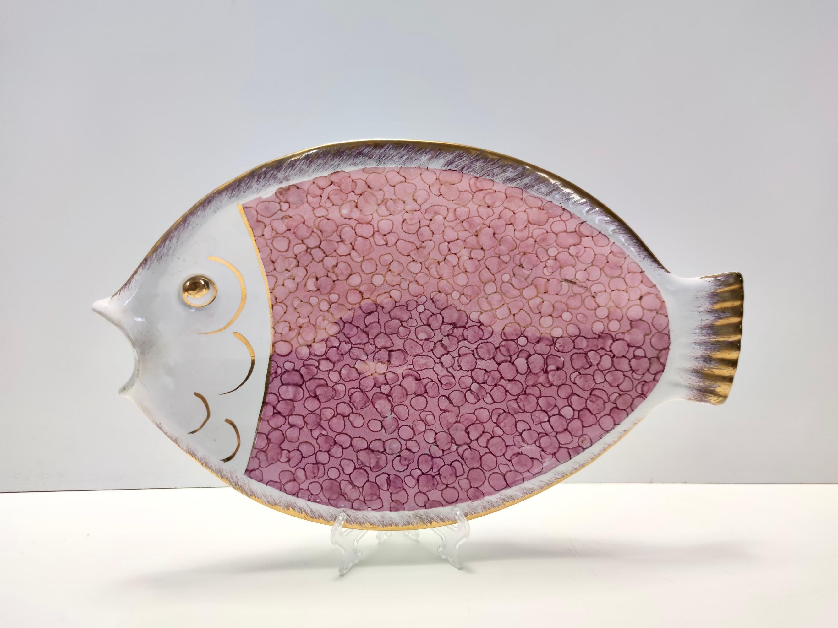 Glazed Vintage Large Ceramic Pink Fish Vide-Poche / Decorative Plate by Rometti, Italy For Sale