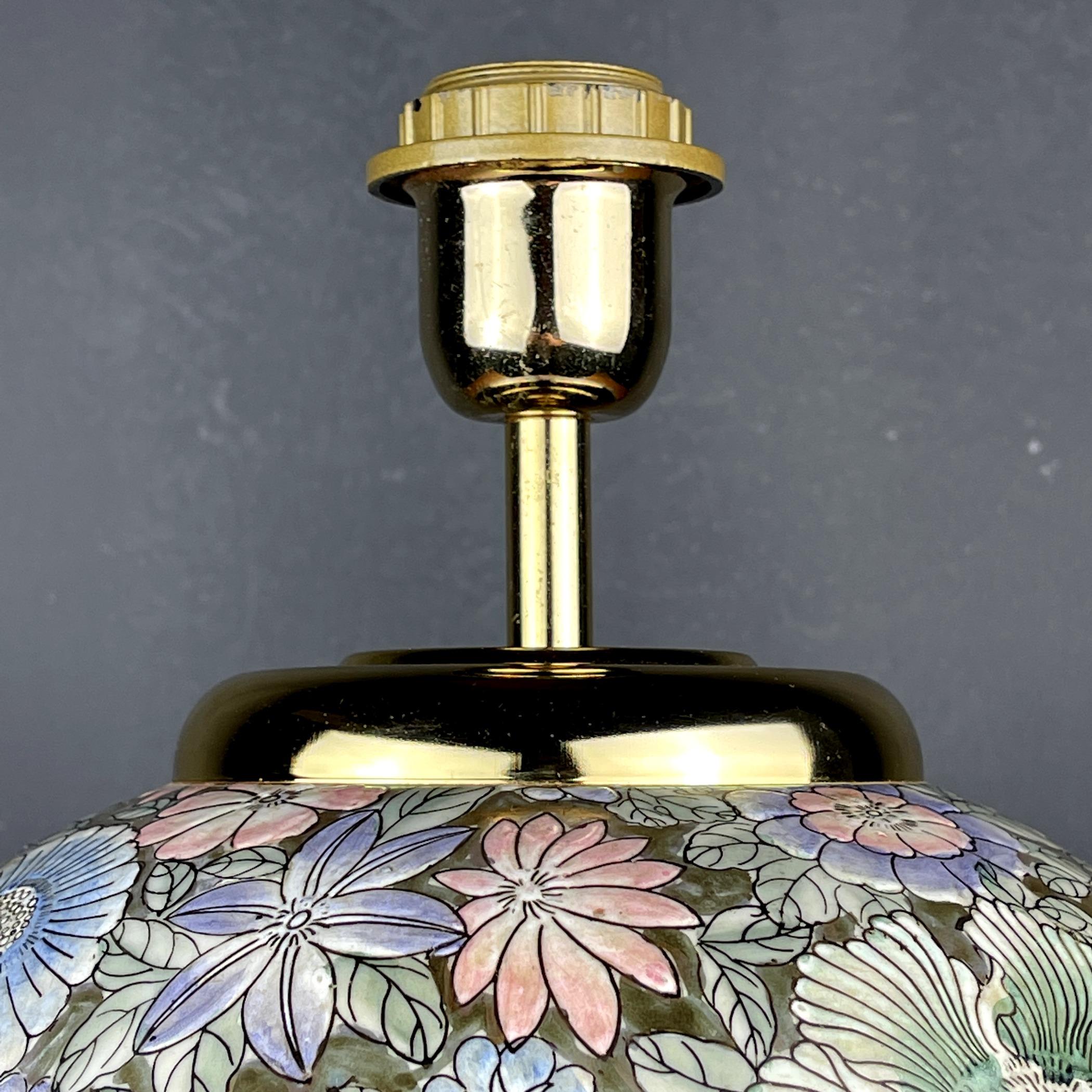 Italian Vintage Large Ceramic Table Lamp Flower, Italy, 1970s For Sale
