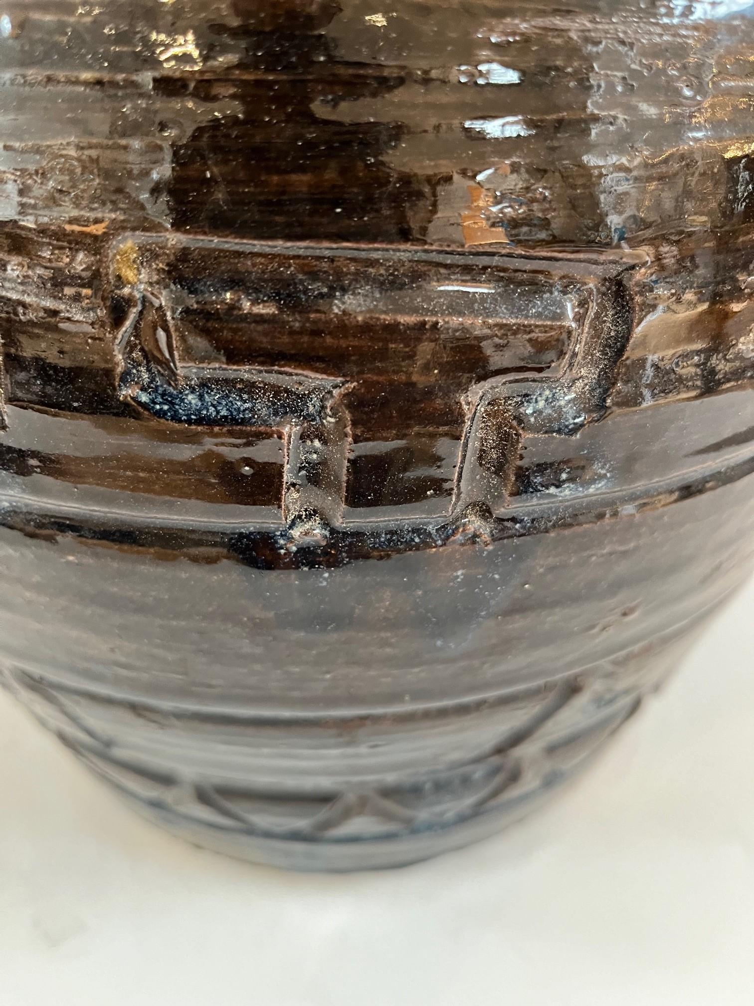 Vintage Large Ceramic Brown and Rust Glazed Decorative Vase, Signed by Artist Bottom of the Vase