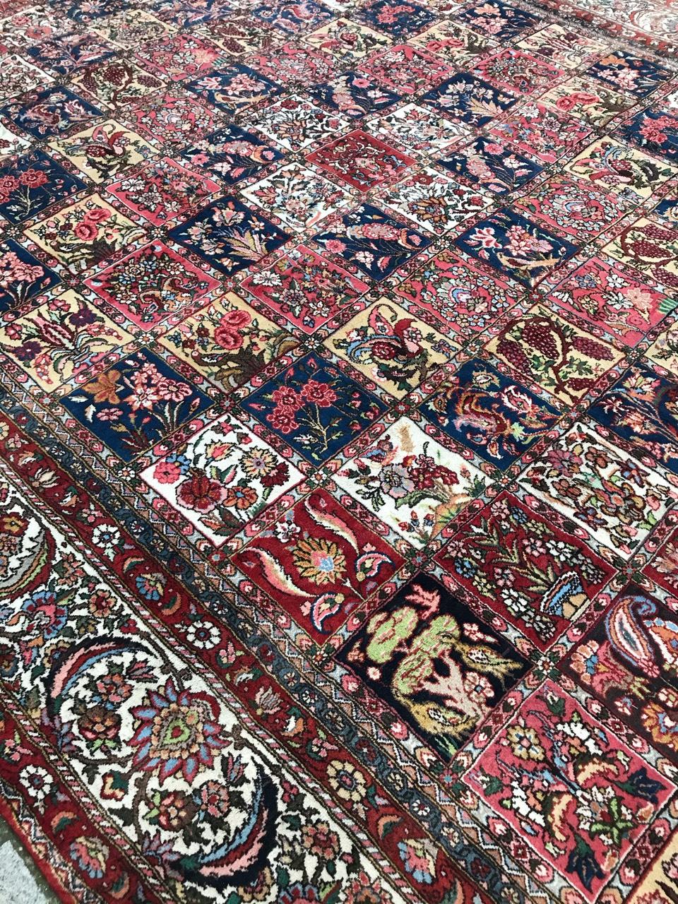 Vintage Large Checkerboard Garden Design Bakhtiar Rug For Sale at 1stDibs