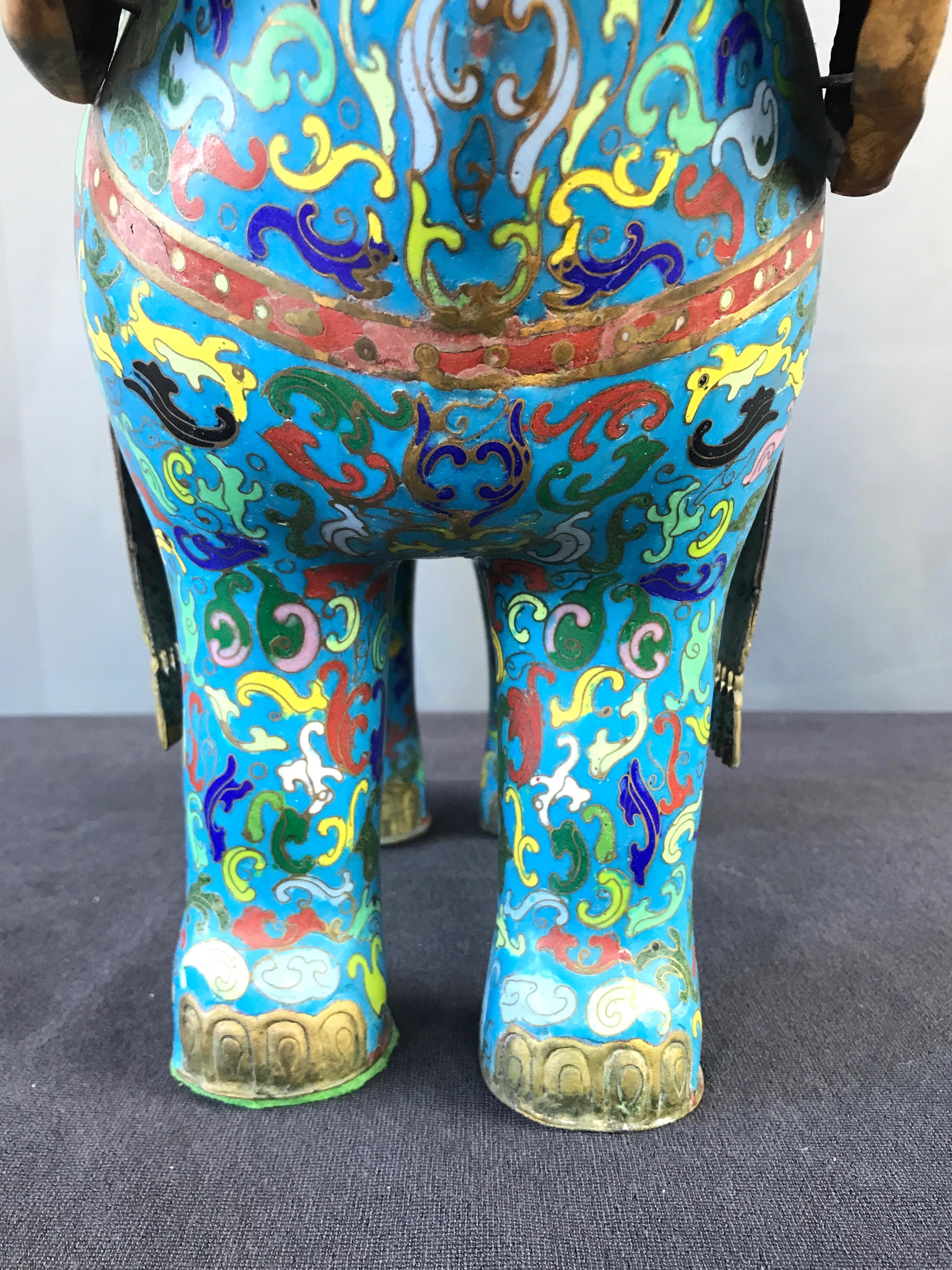 Vintage Large Chinese Brass & Copper Cloisonné Elephant Incense Holder 7