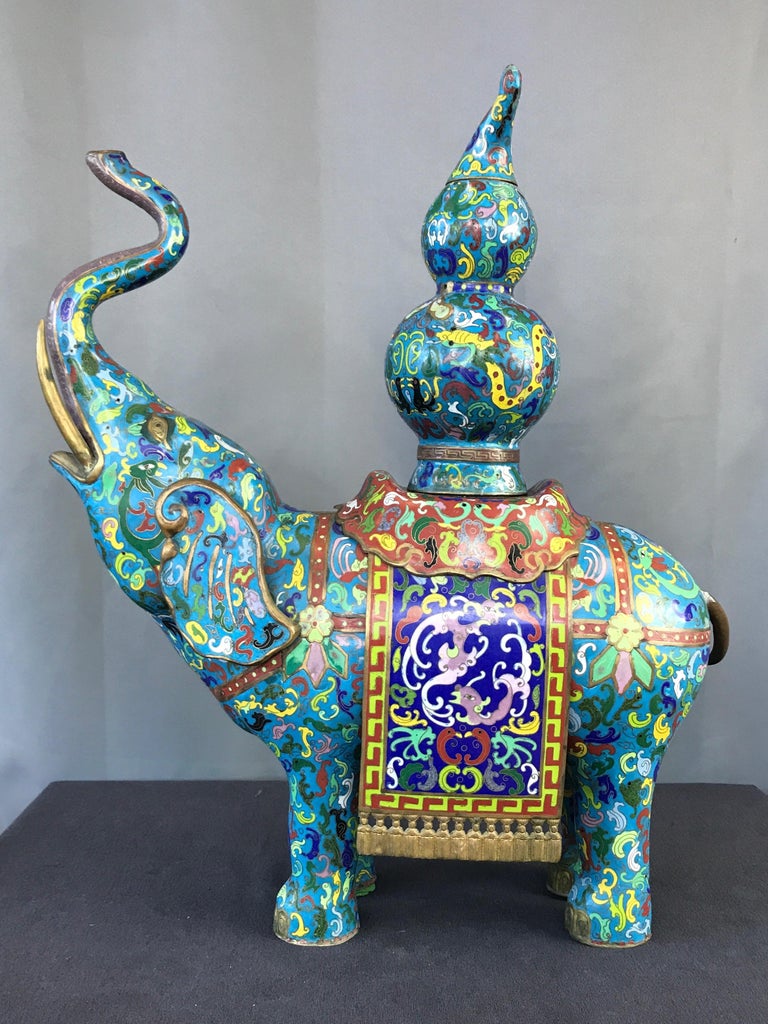 Chinese Antique Cloisonne Elephant Incense Burner