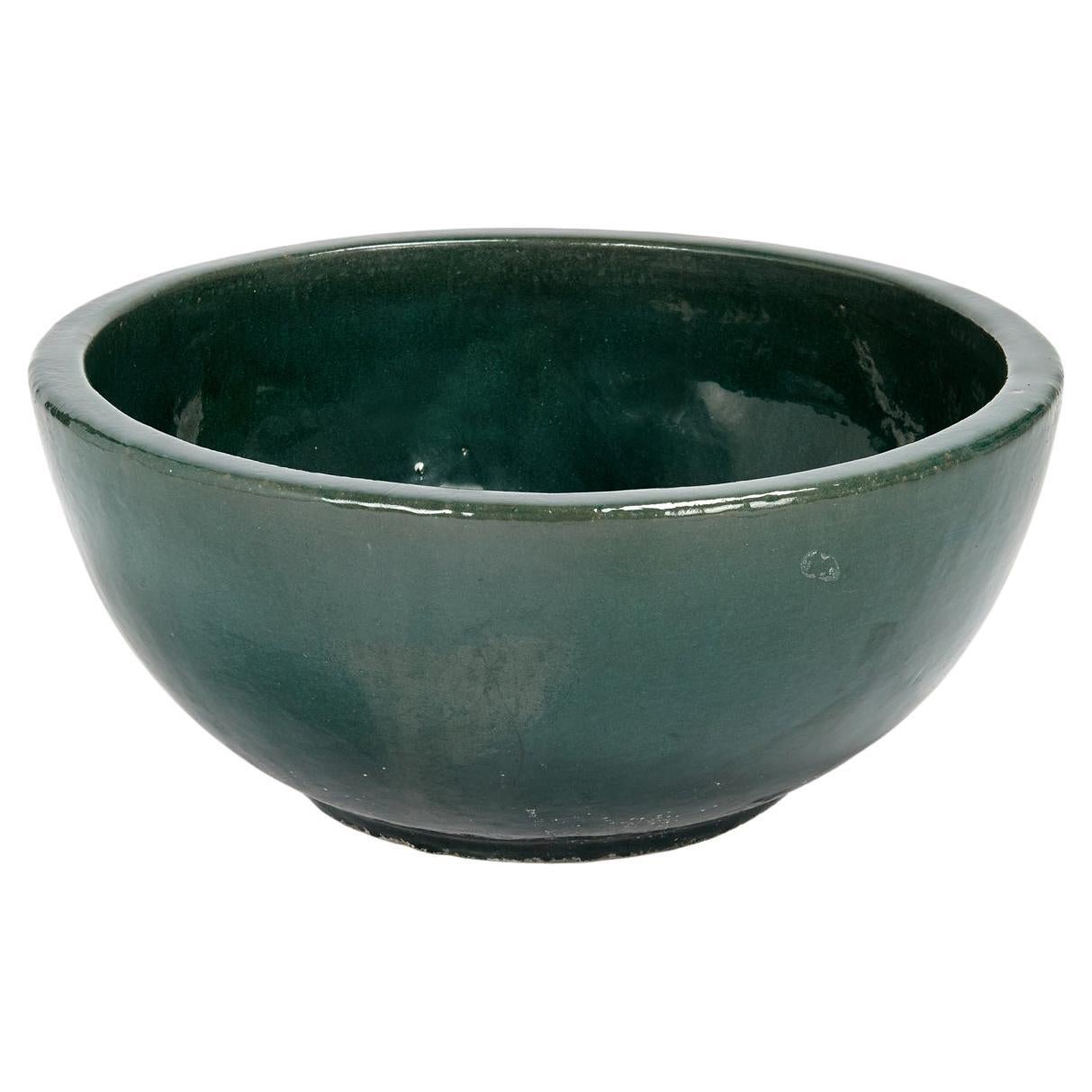 Vintage Large Chinese Green Glazed Terra Cotta Bowl