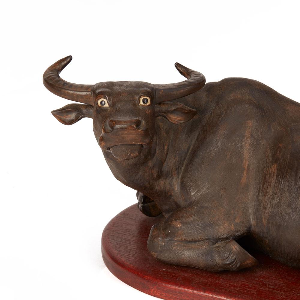 Vintage Large Chinese Mounted Pottery Water Buffalo, 20th Century 3