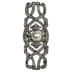 Vintage Large Cocktail Diamond Pearl Sterling Costume Jewelry Dinner Ring