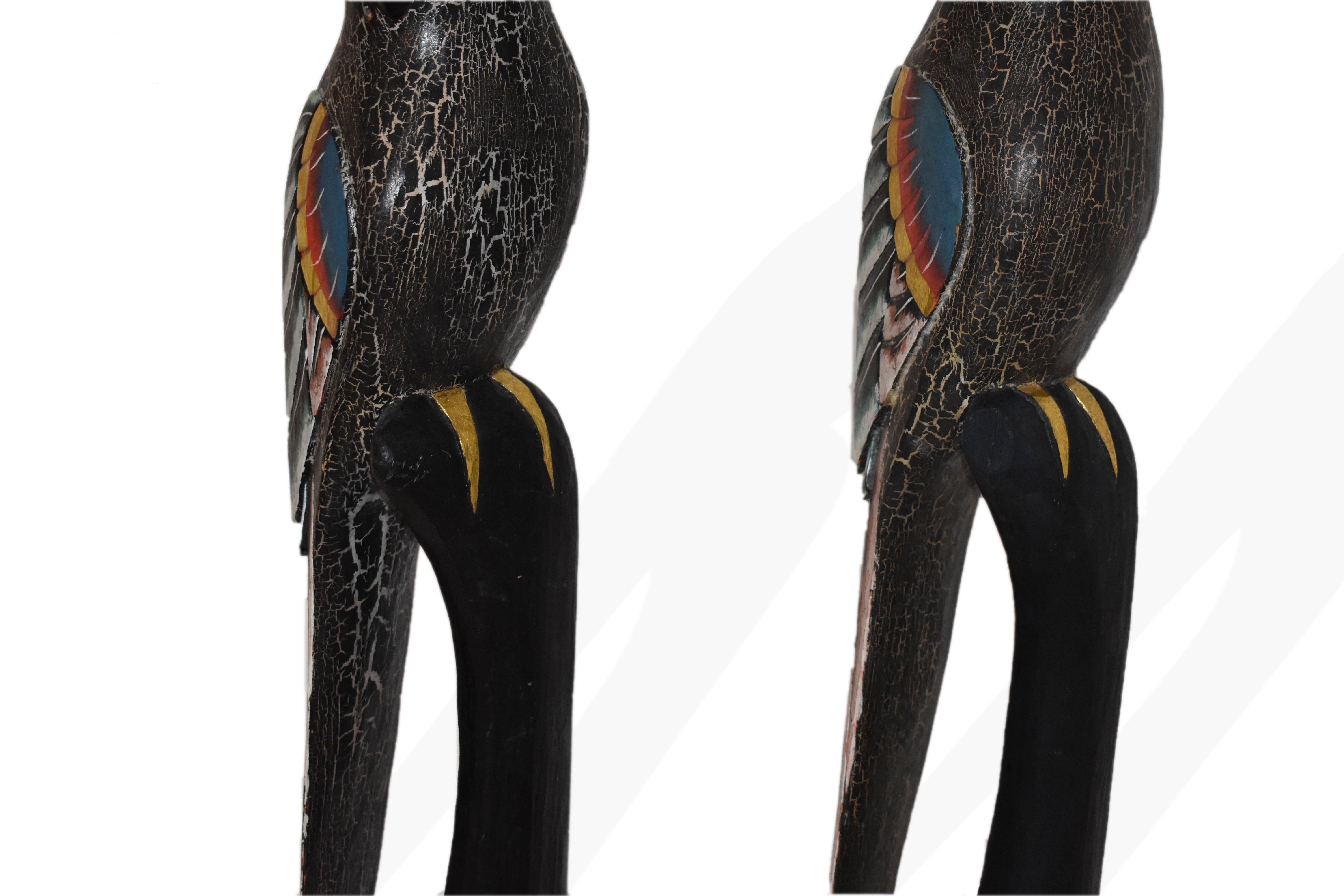 Vintage Large Colorful Parrot Sculptures Hand-Carved from Wood In Good Condition In Amsterdam, NL