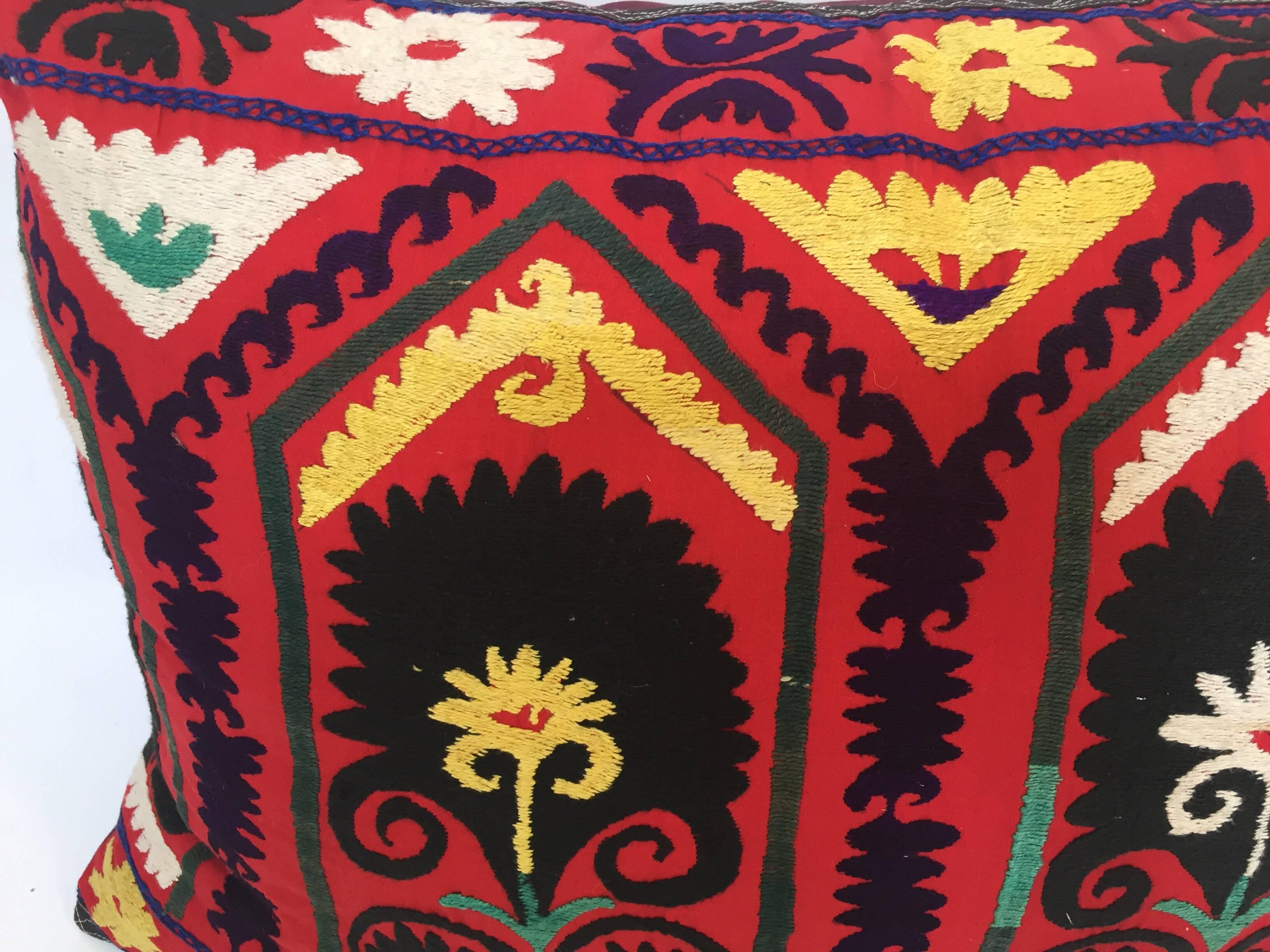 Vintage Colorful Suzani Embroidery Decorative Lumbar Pillow from Uzbekistan 4