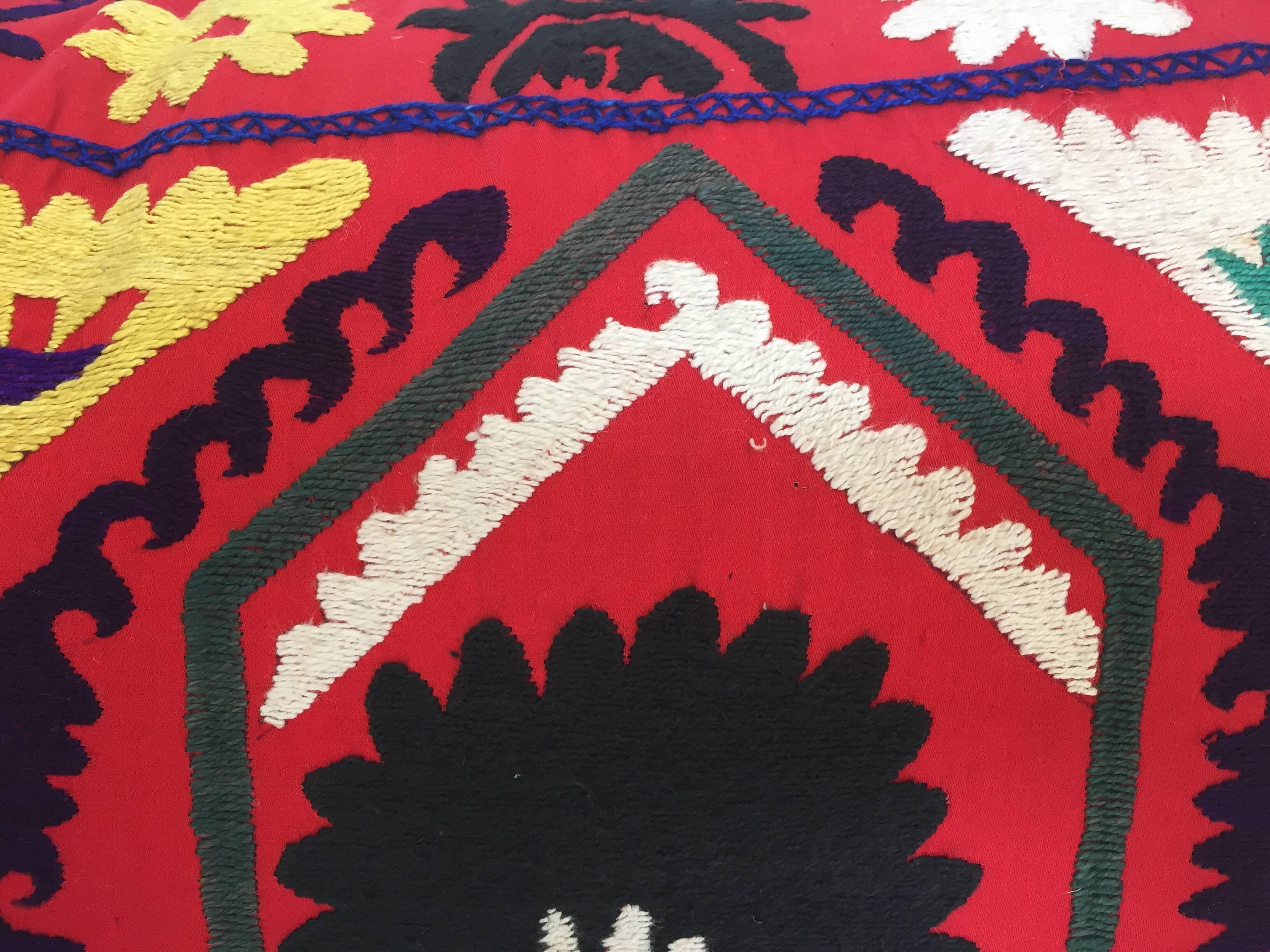 Vintage Colorful Suzani Embroidery Decorative Lumbar Pillow from Uzbekistan 5