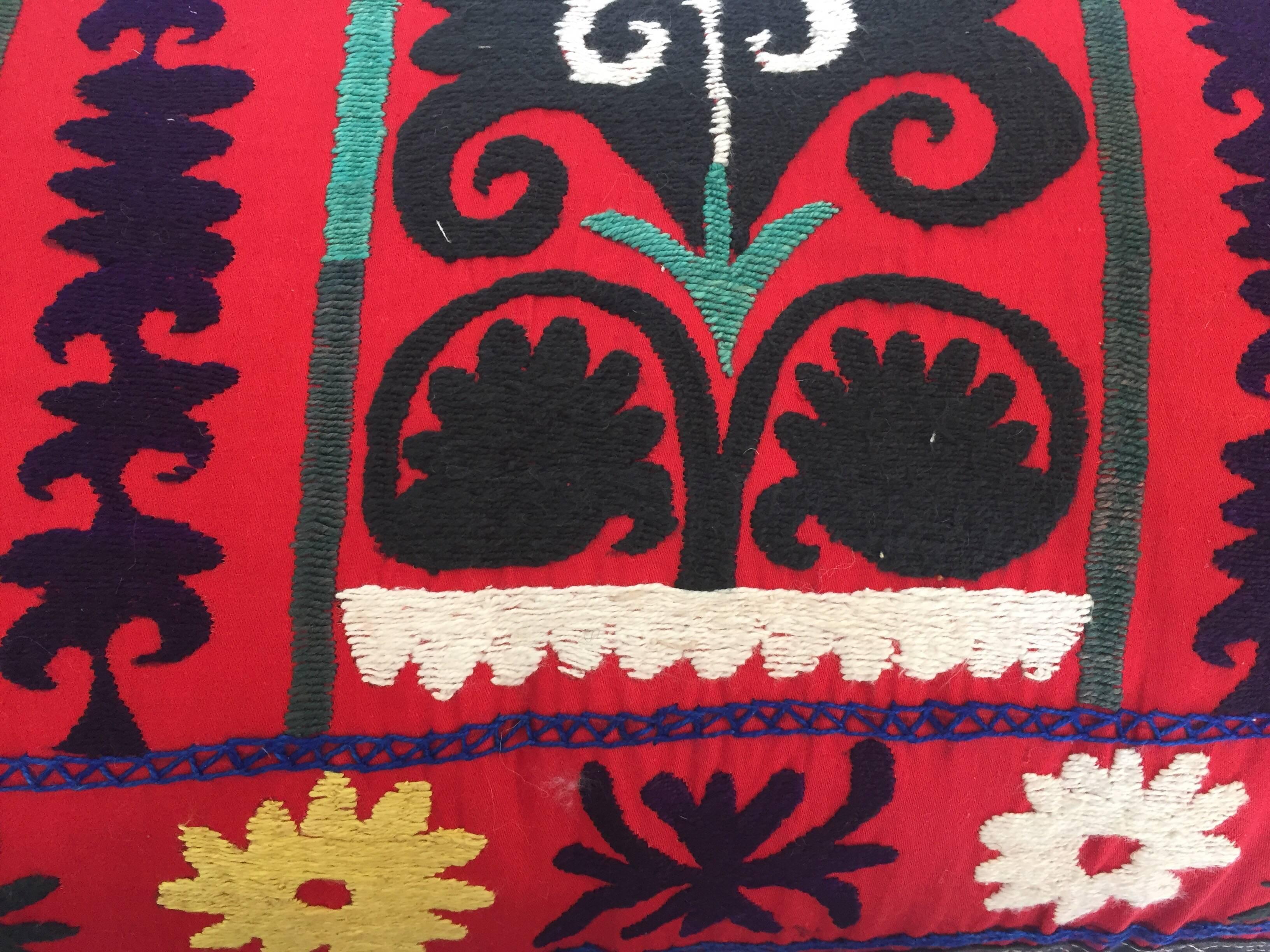 Vintage Colorful Suzani Embroidery Decorative Lumbar Pillow from Uzbekistan 10