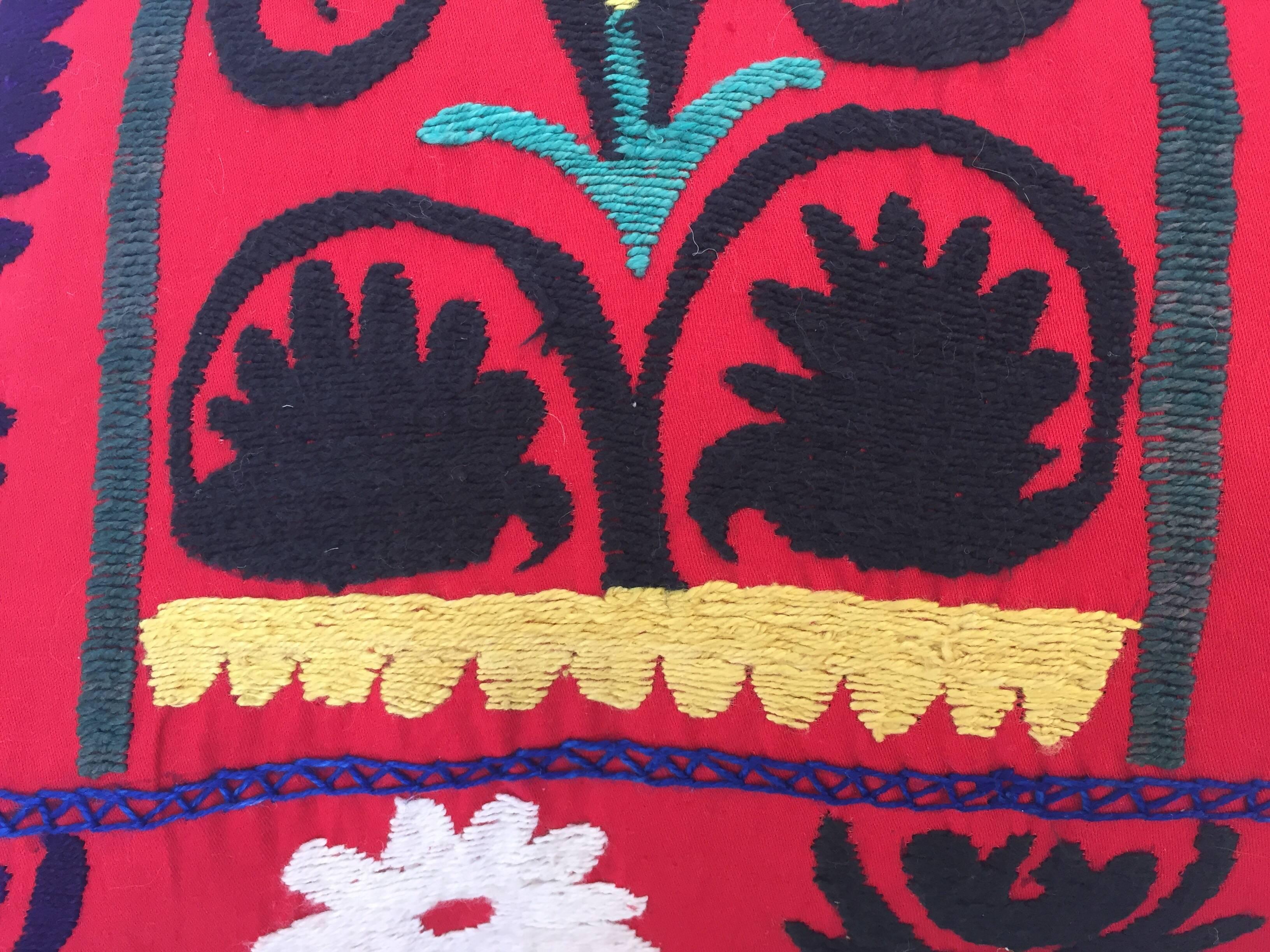 Vintage Colorful Suzani Embroidery Decorative Lumbar Pillow from Uzbekistan 11