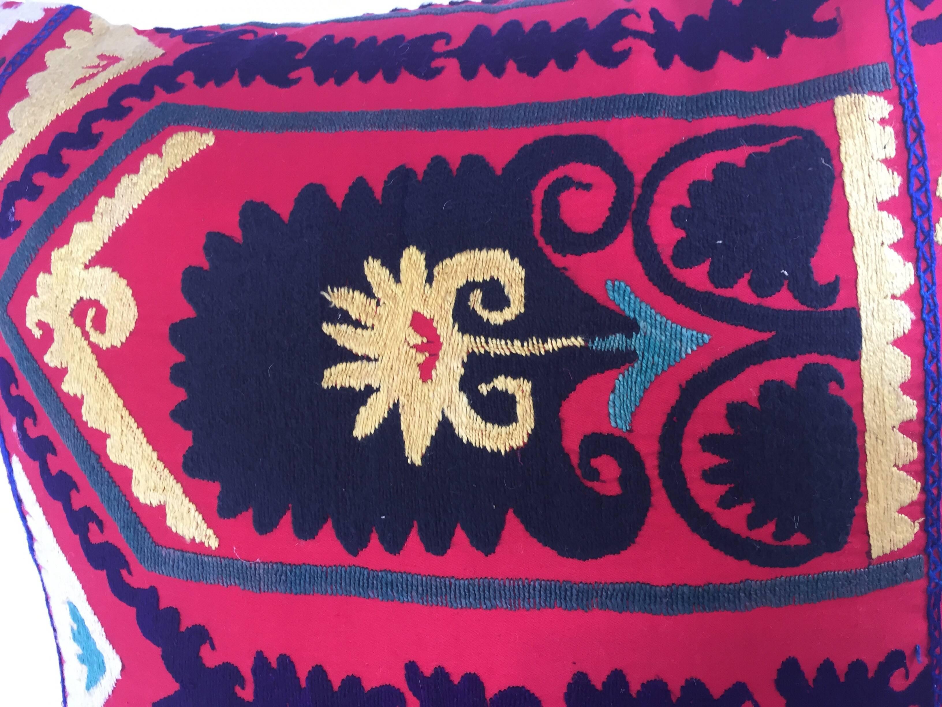Vintage Colorful Suzani Embroidery Decorative Lumbar Pillow from Uzbekistan 12