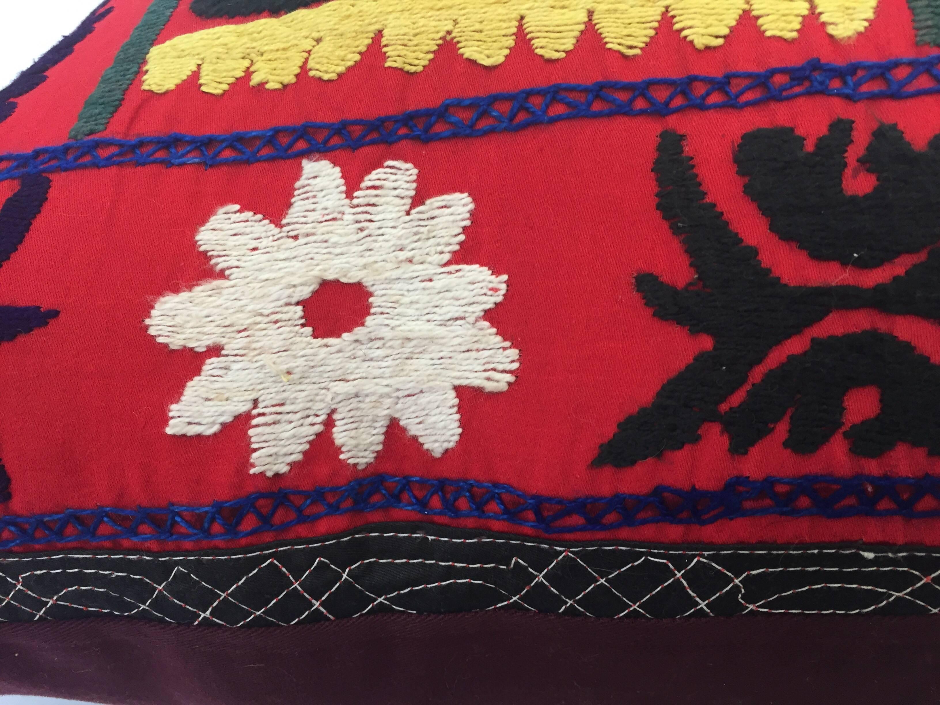 Vintage Colorful Suzani Embroidery Decorative Lumbar Pillow from Uzbekistan 13