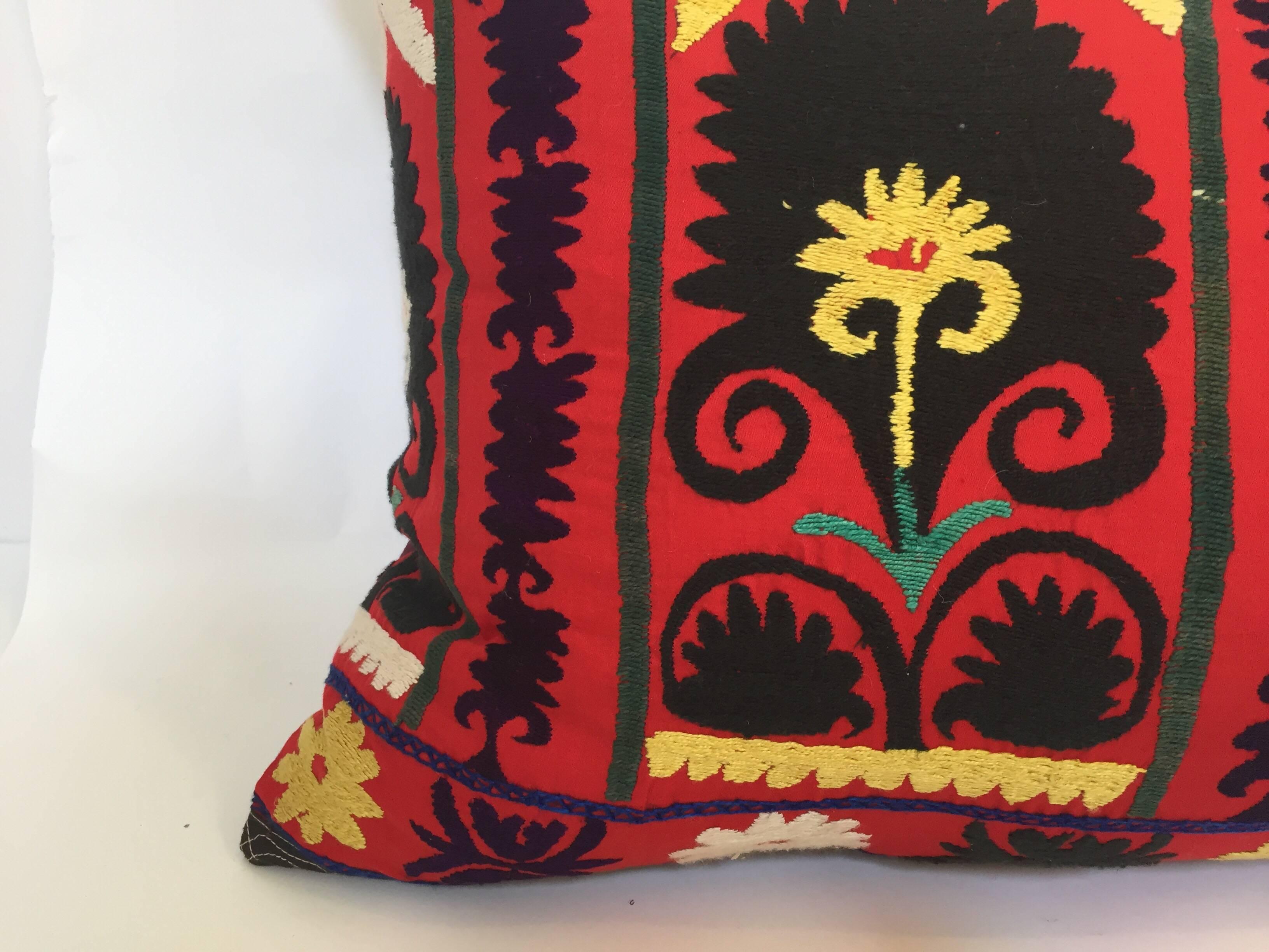 Vintage Colorful Suzani Embroidery Decorative Lumbar Pillow from Uzbekistan 2