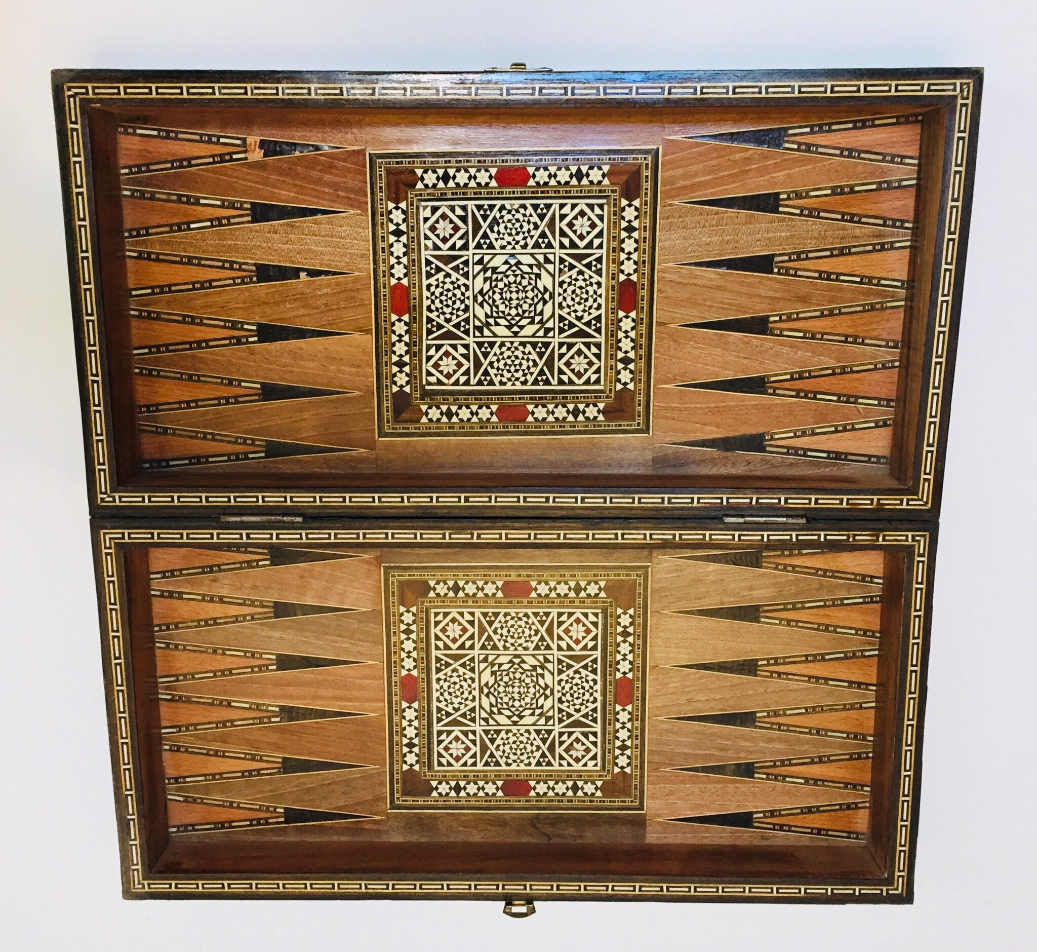 Vintage Large Complete Syrian Inlaid Mosaic Backgammon and Chess Game 3