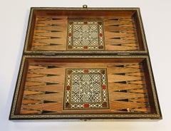 Vintage Large Complete Syrian Inlaid Mosaic Backgammon and Chess Game